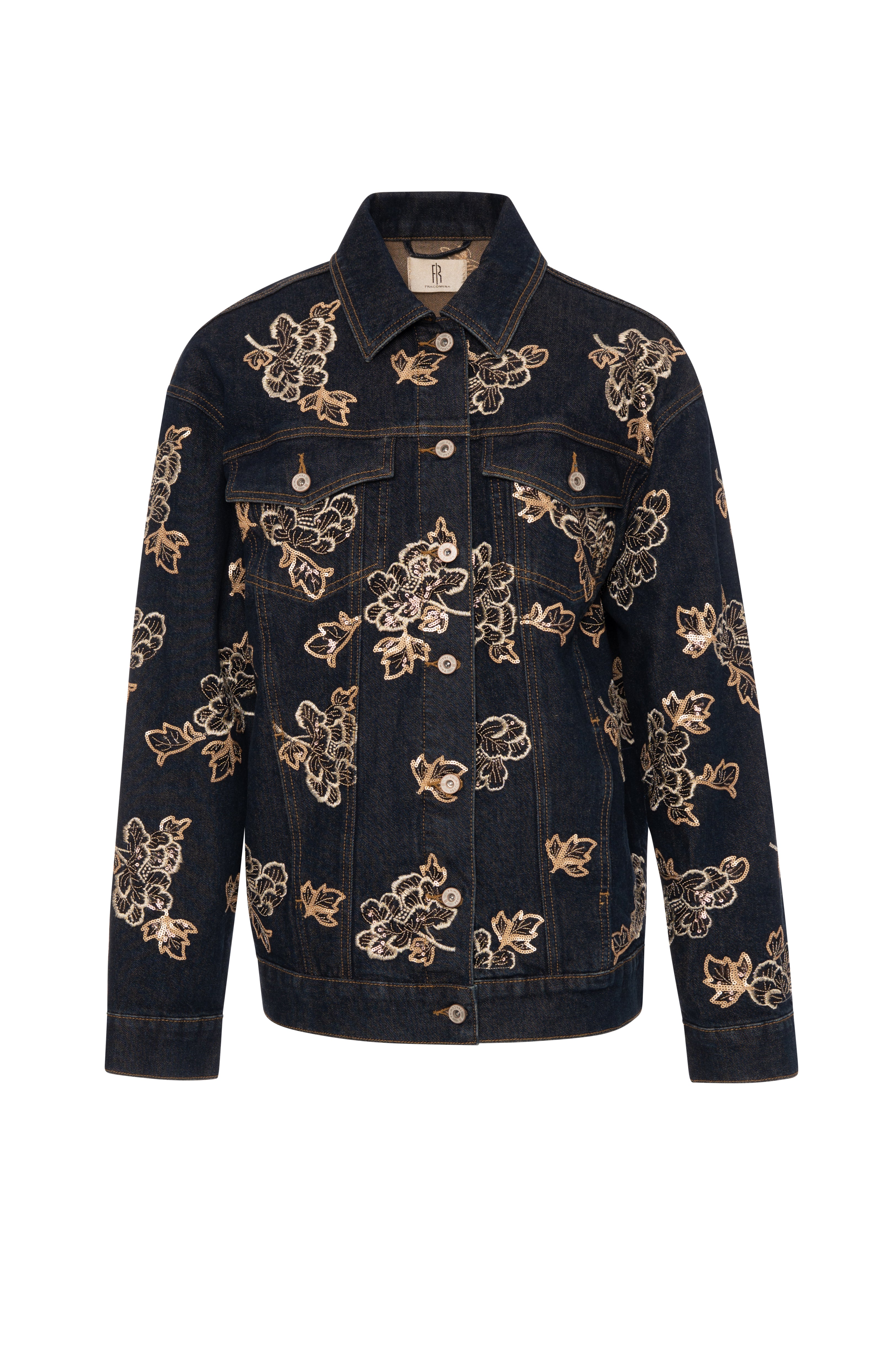 Jacket regular fit made in denim with overdyed wash and embroideries applied Fracomina FR26WJ4009D419E5-KG0-1