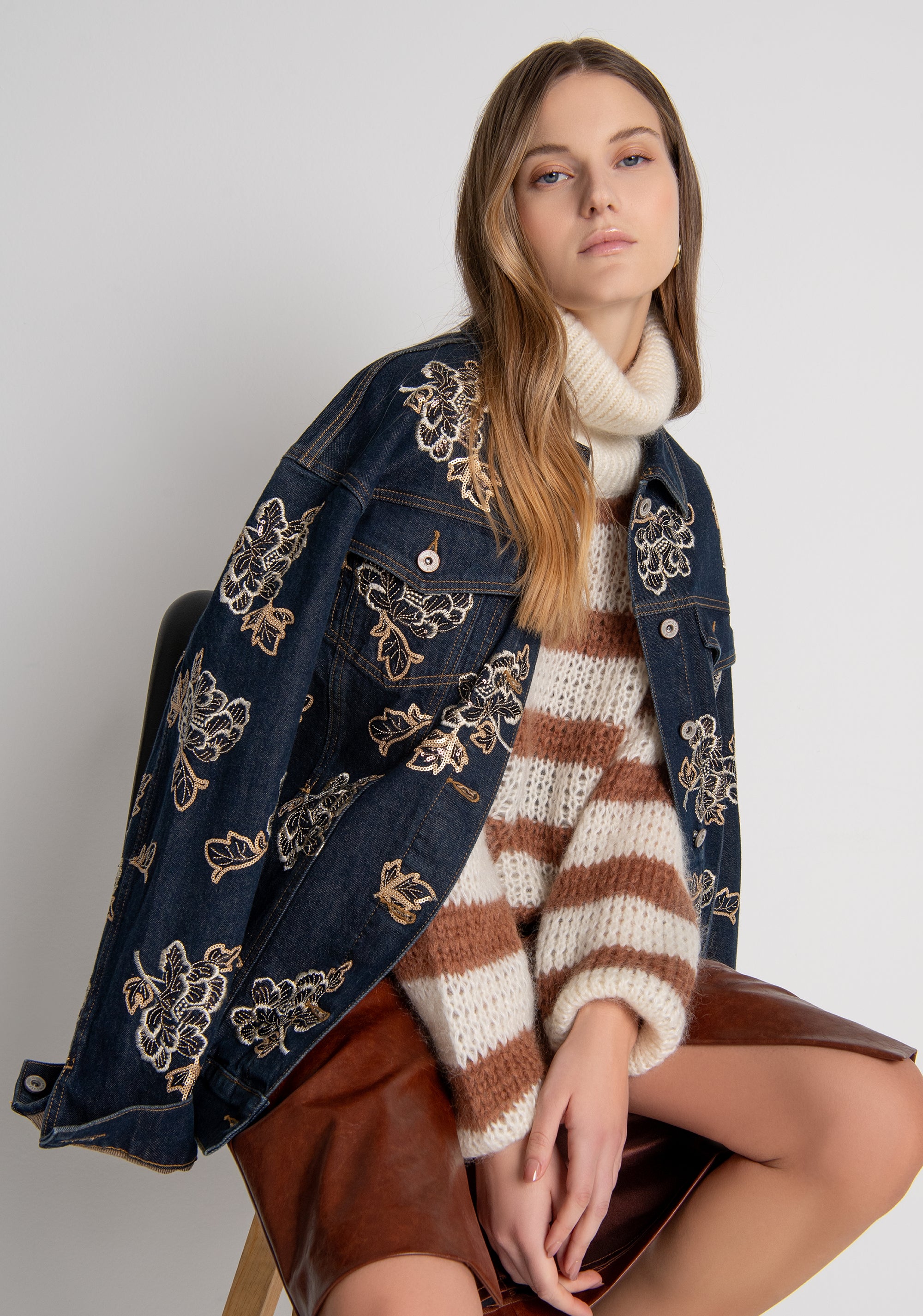 Jacket regular fit made in denim with overdyed wash and embroideries applied Fracomina FR26WJ4009D419E5-M58