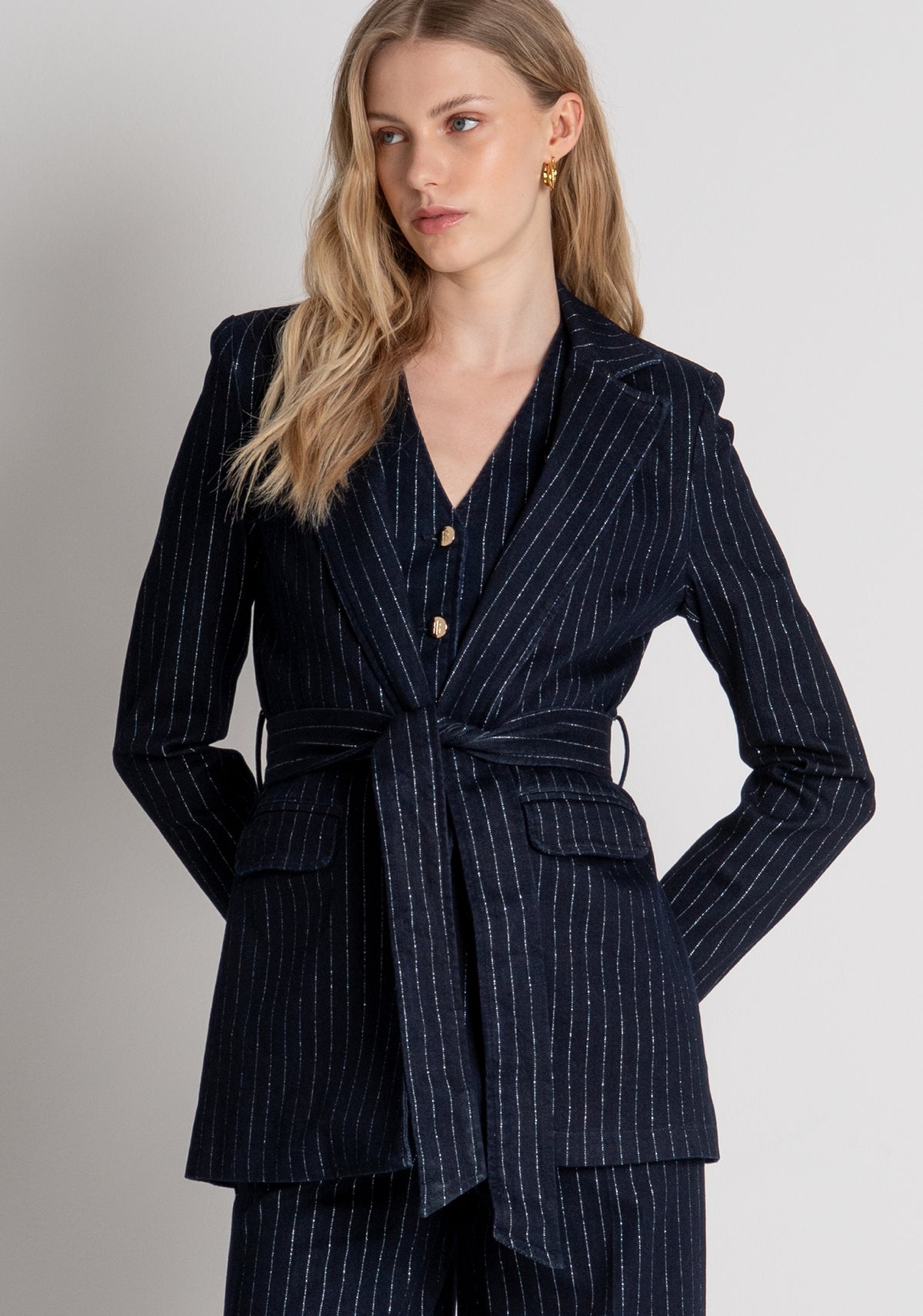Blazer jacket regular fit made in pinstriped denim Fracomina FR26WJ4013D407D4-117-2