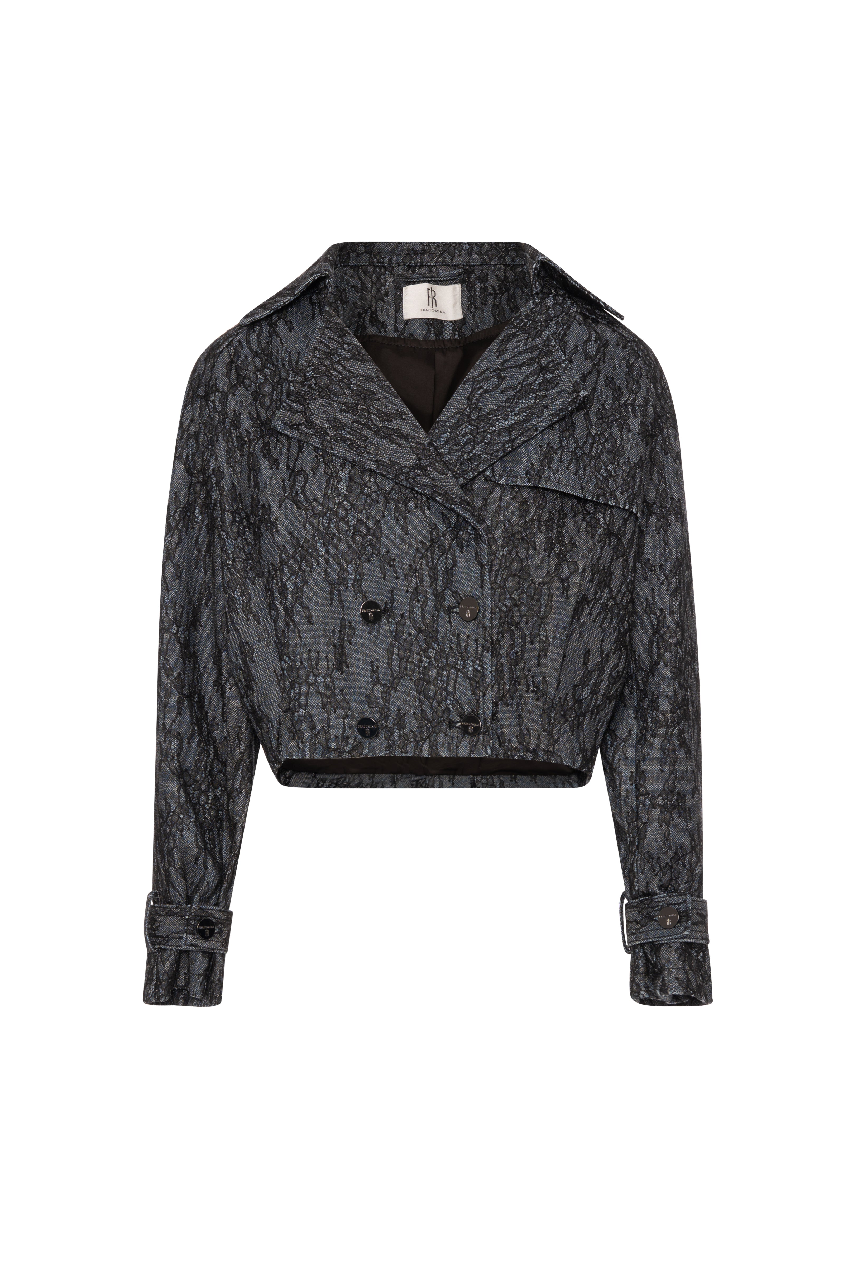 Jacket cropped made in denim and lace with raw wash Fracomina FR26WJ4015D419G1-K71-1_8845c796-d2d3-4faa-bbd9-e2099e6da24f
