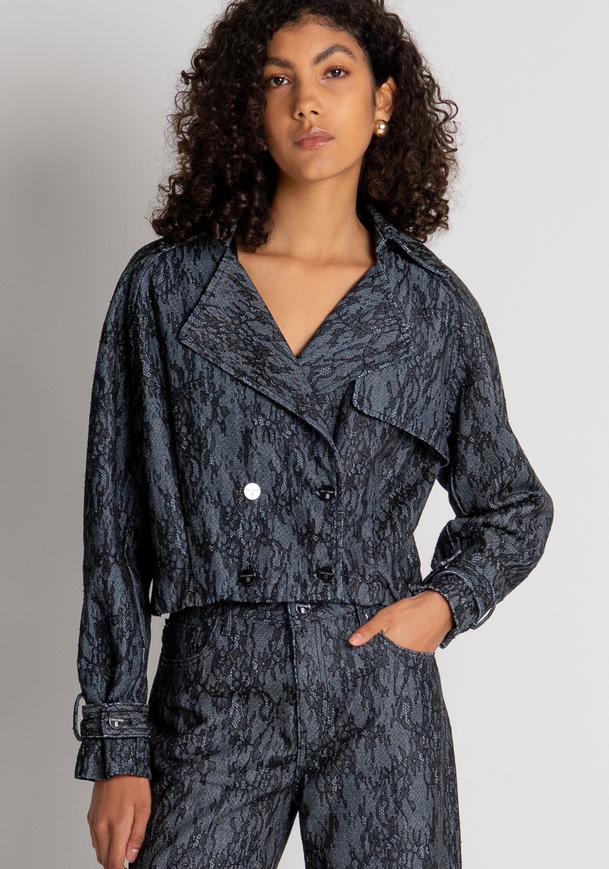 Jacket cropped made in denim and lace with raw wash Fracomina FR26WJ4015D419G1-L23-2