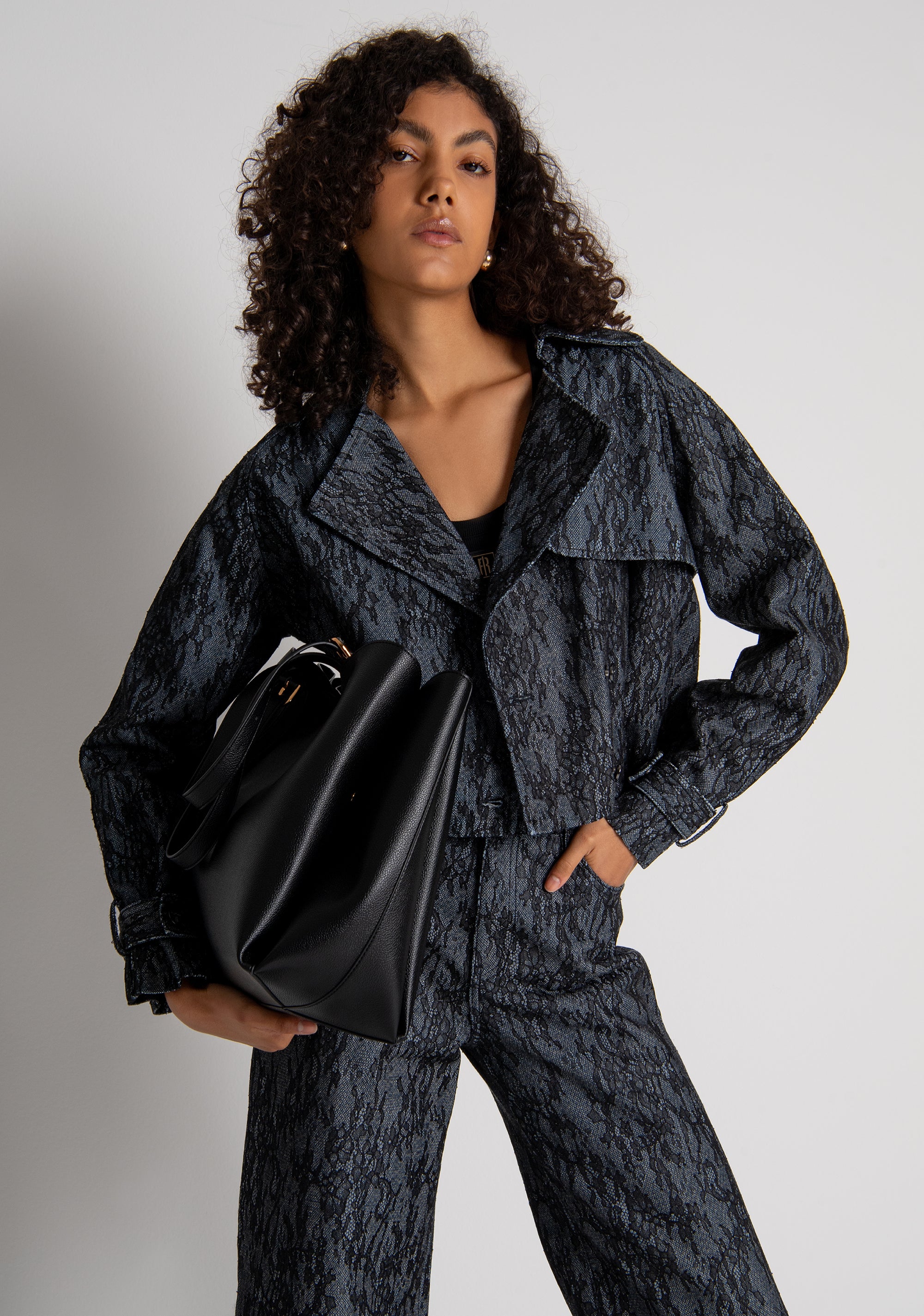 Jacket cropped made in denim and lace with raw wash Fracomina FR26WJ4015D419G1-L23