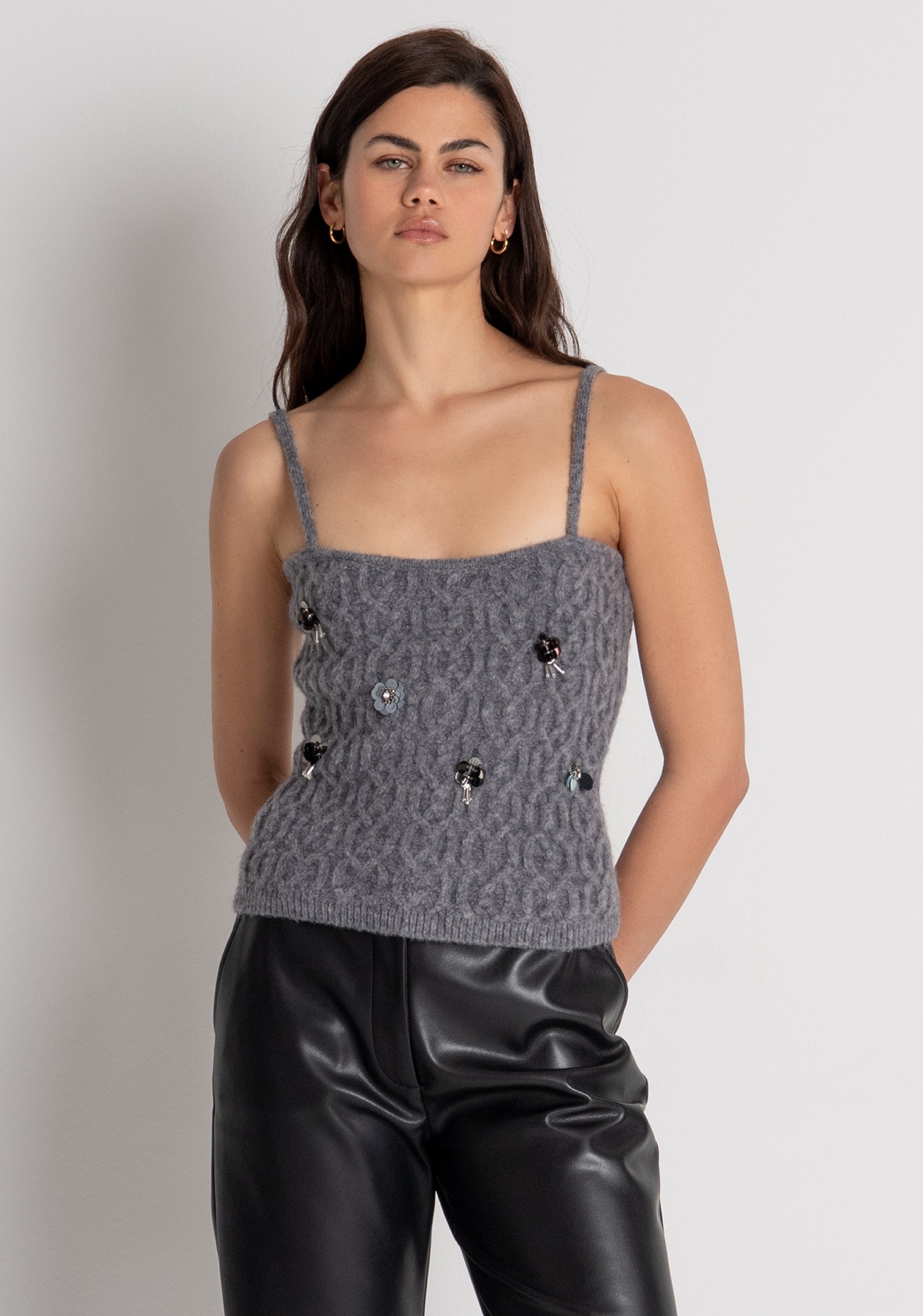 Knitted tank top with cable stitch Fracomina FR26WJ5003K463R9-S69-2