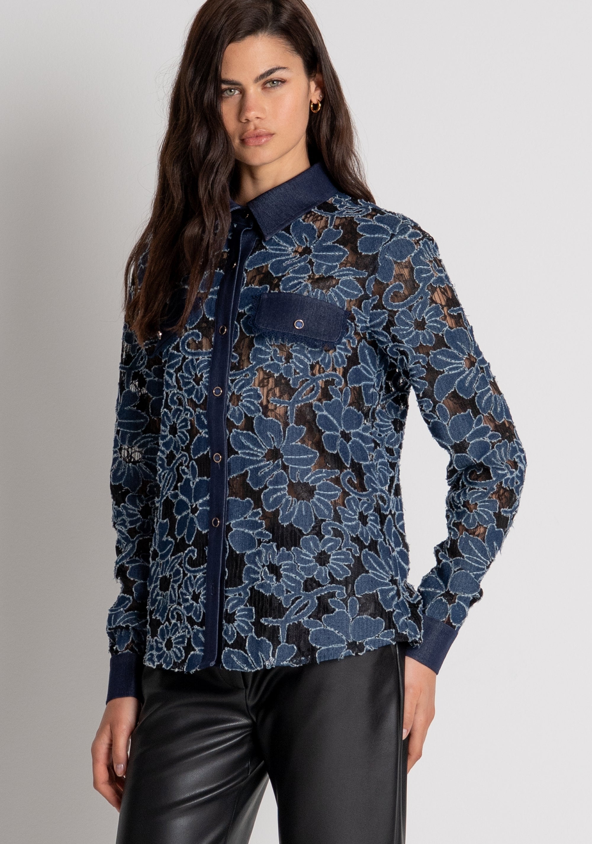 Shirt regular fit made in denim with flowers Fracomina FR26WT6022D475G1-166-2