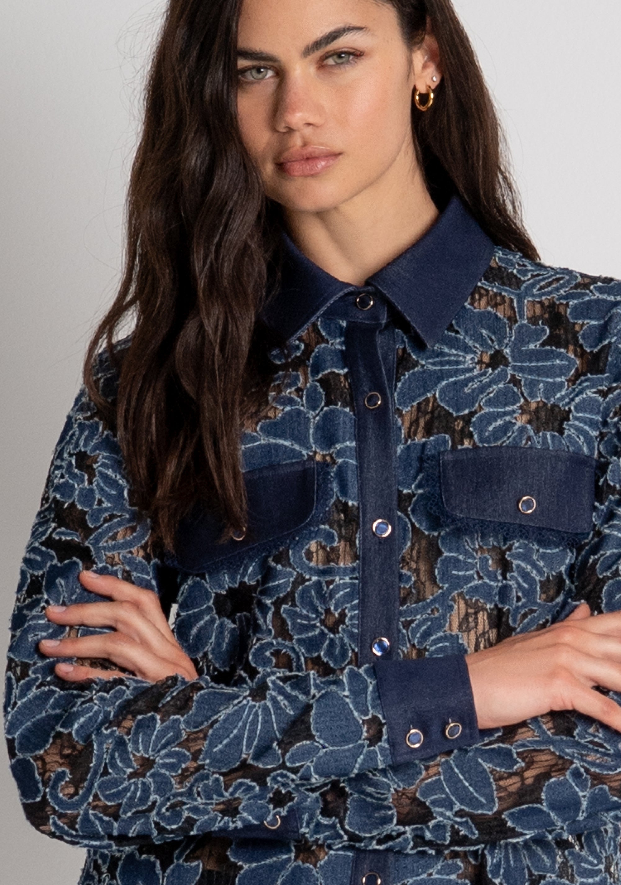 Shirt regular fit made in denim with flowers Fracomina FR26WT6022D475G1-166-3