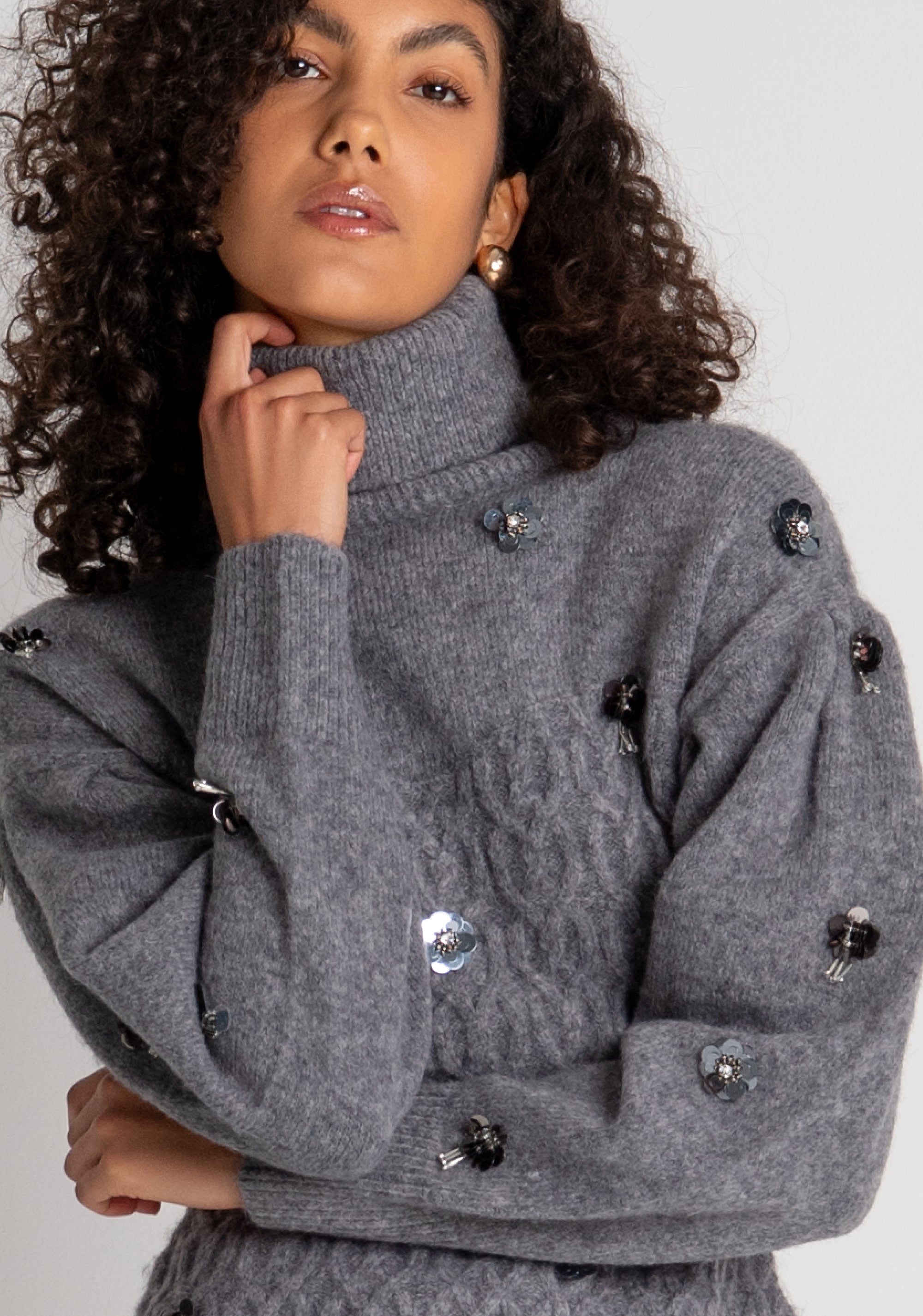 Knitwear slim fit with cable stitch and jewelry applications Fracomina FR26WT7050K463R9-S69-3