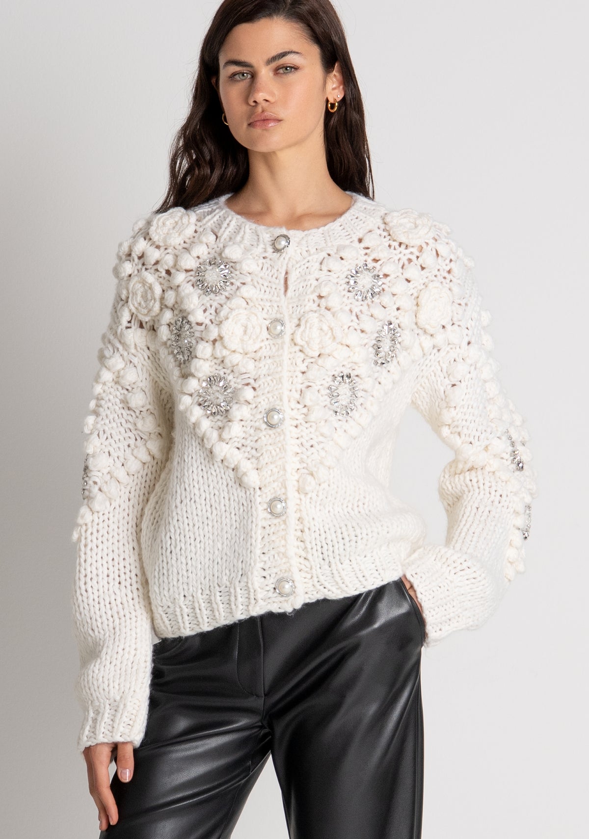 Knitted cardigan regular fit with 3D stitch and jewelry applications Fracomina FR26WT8030K465R9-108-2