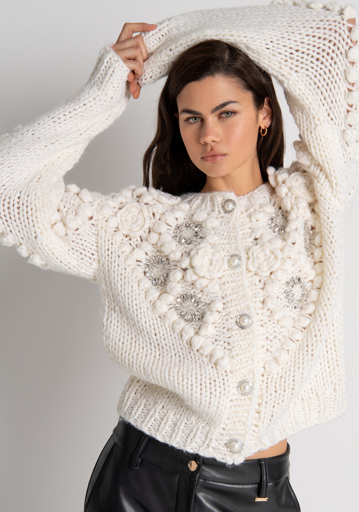 Knitted cardigan regular fit with 3D stitch and jewelry applications Fracomina FR26WT8030K465R9-108