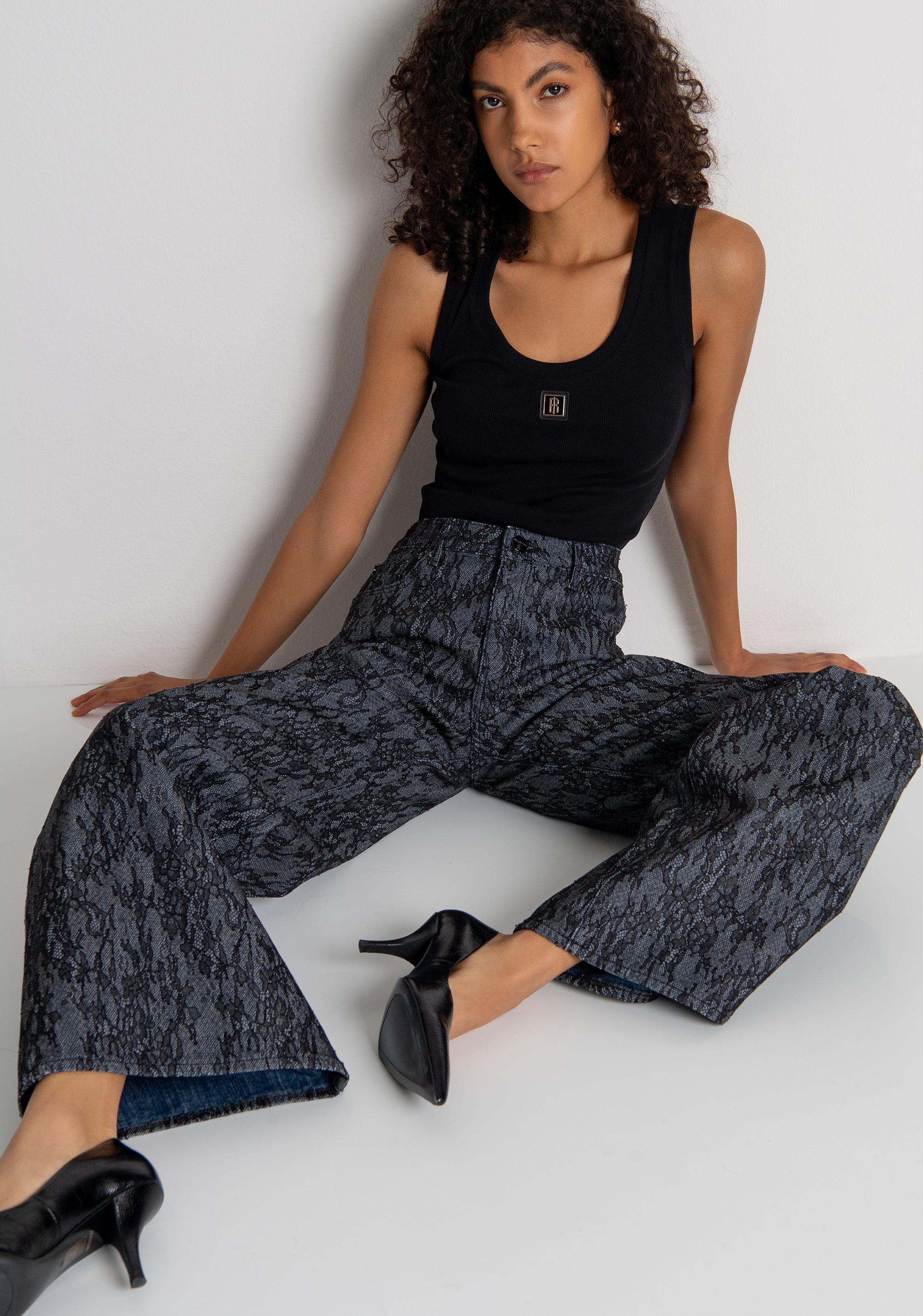 Jeans flare made in denim with lace Fracomina FR26WV3015D419G1-L23