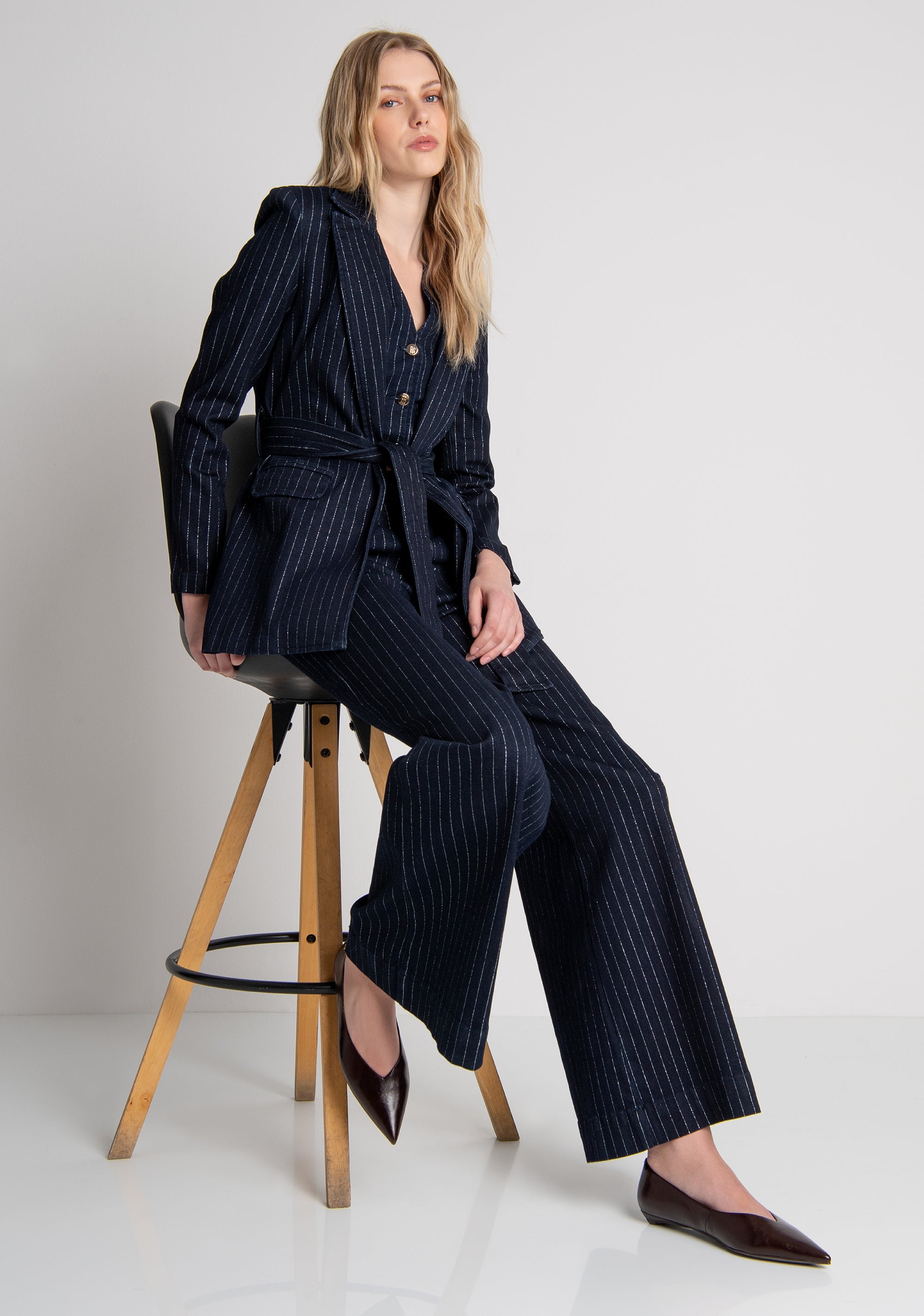 Jeans Chino's style flare made in pinstriped denim with middle wash Fracomina FR26WV3026D407D4-117