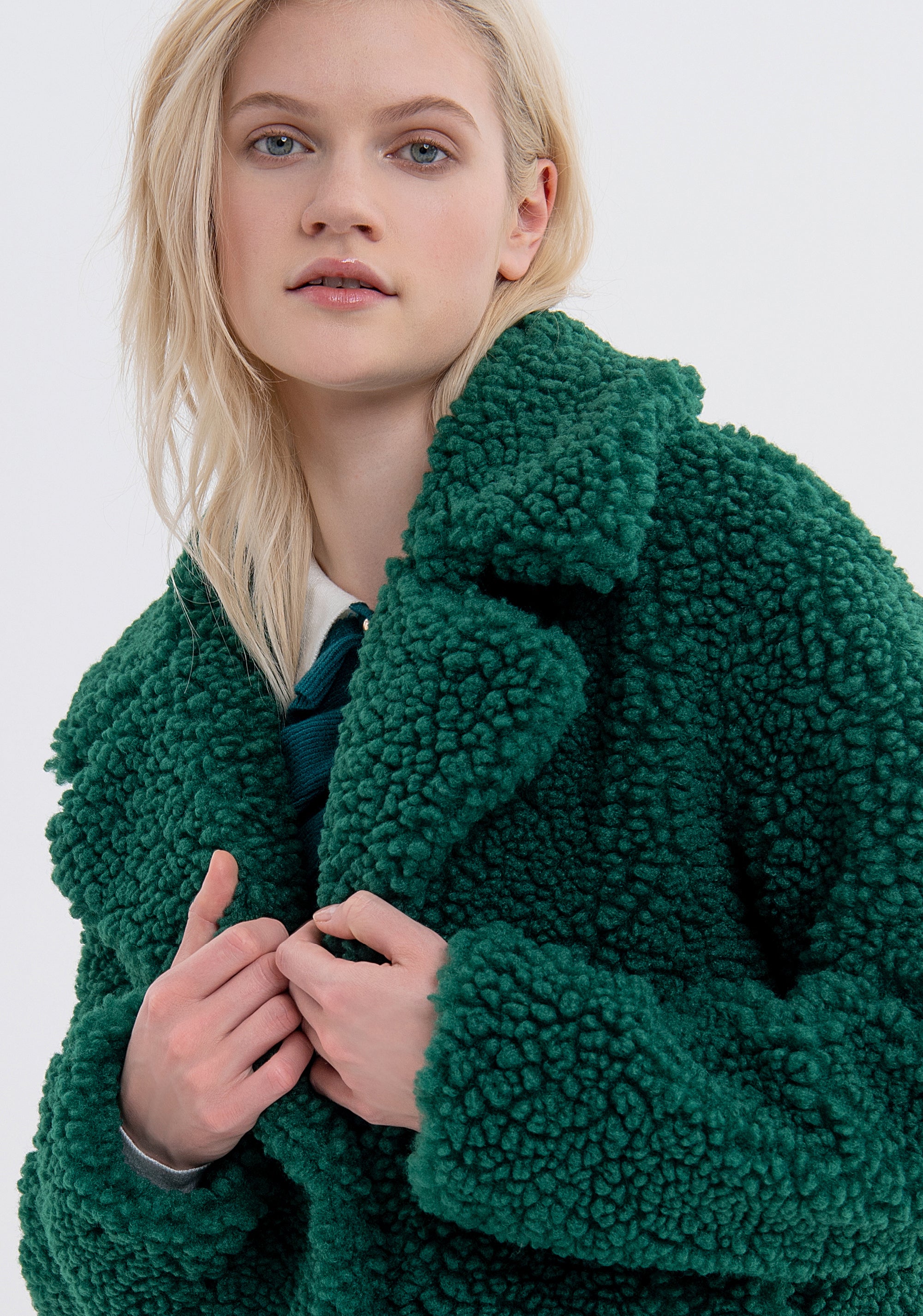 Fake fur cropped single breasted Fracomina FS23WC4001O44501-152-2