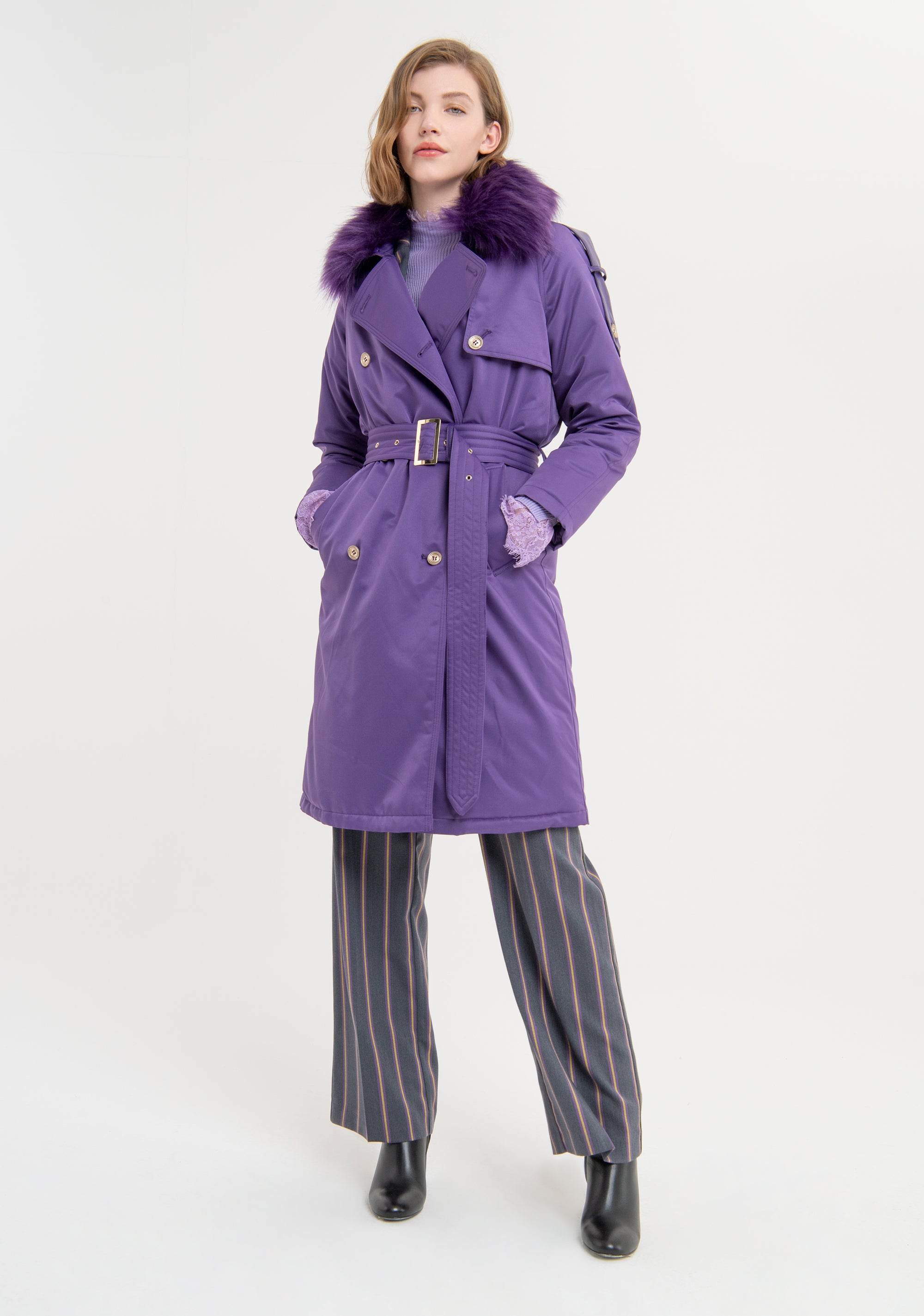 Trench coat regular fit with neck made in eco fur FS23WC7001O41201