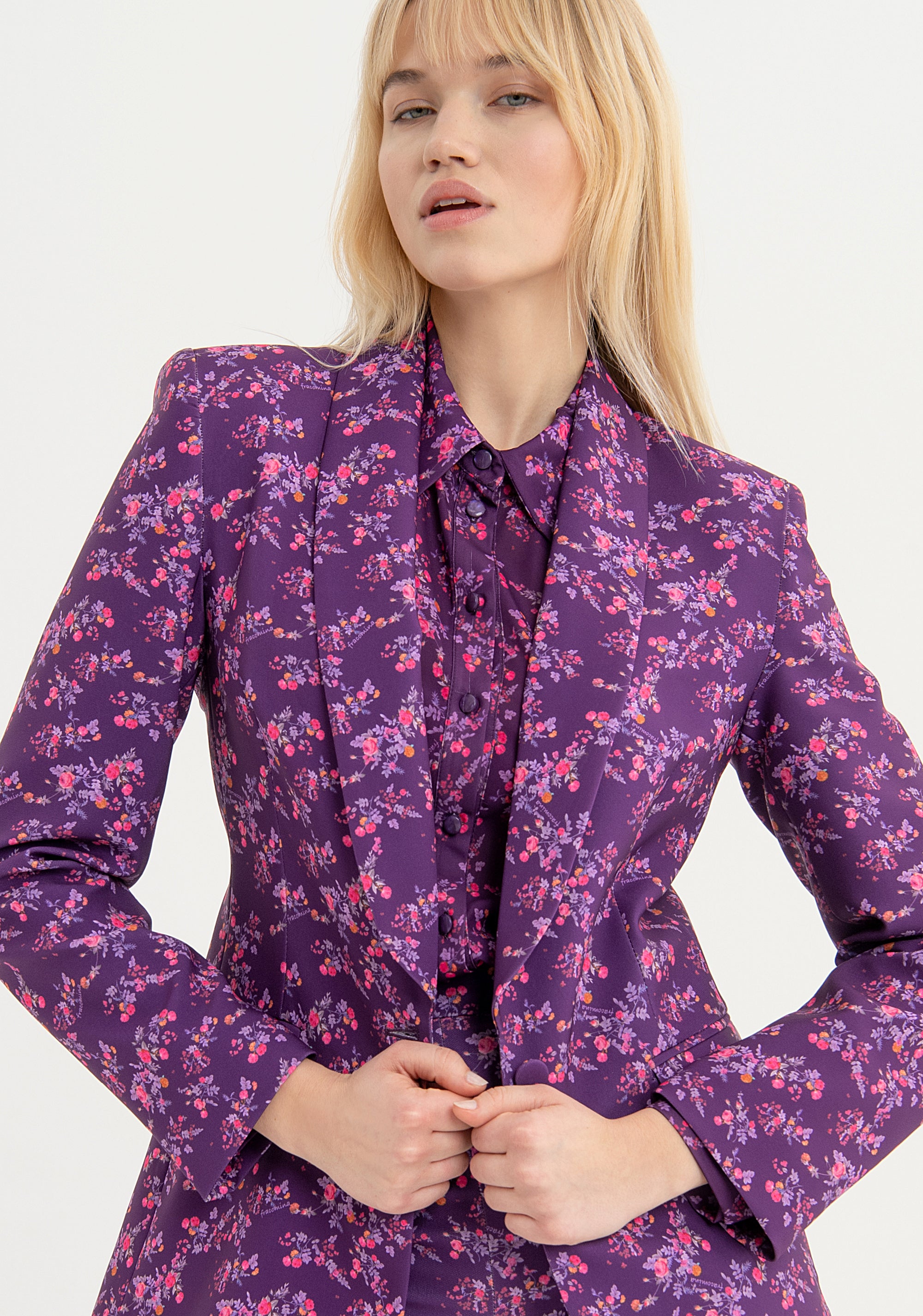 Blazer jacket slim fit single breasted with flowery pattern Fracomina FS23WJ2008W429N4-R88-2