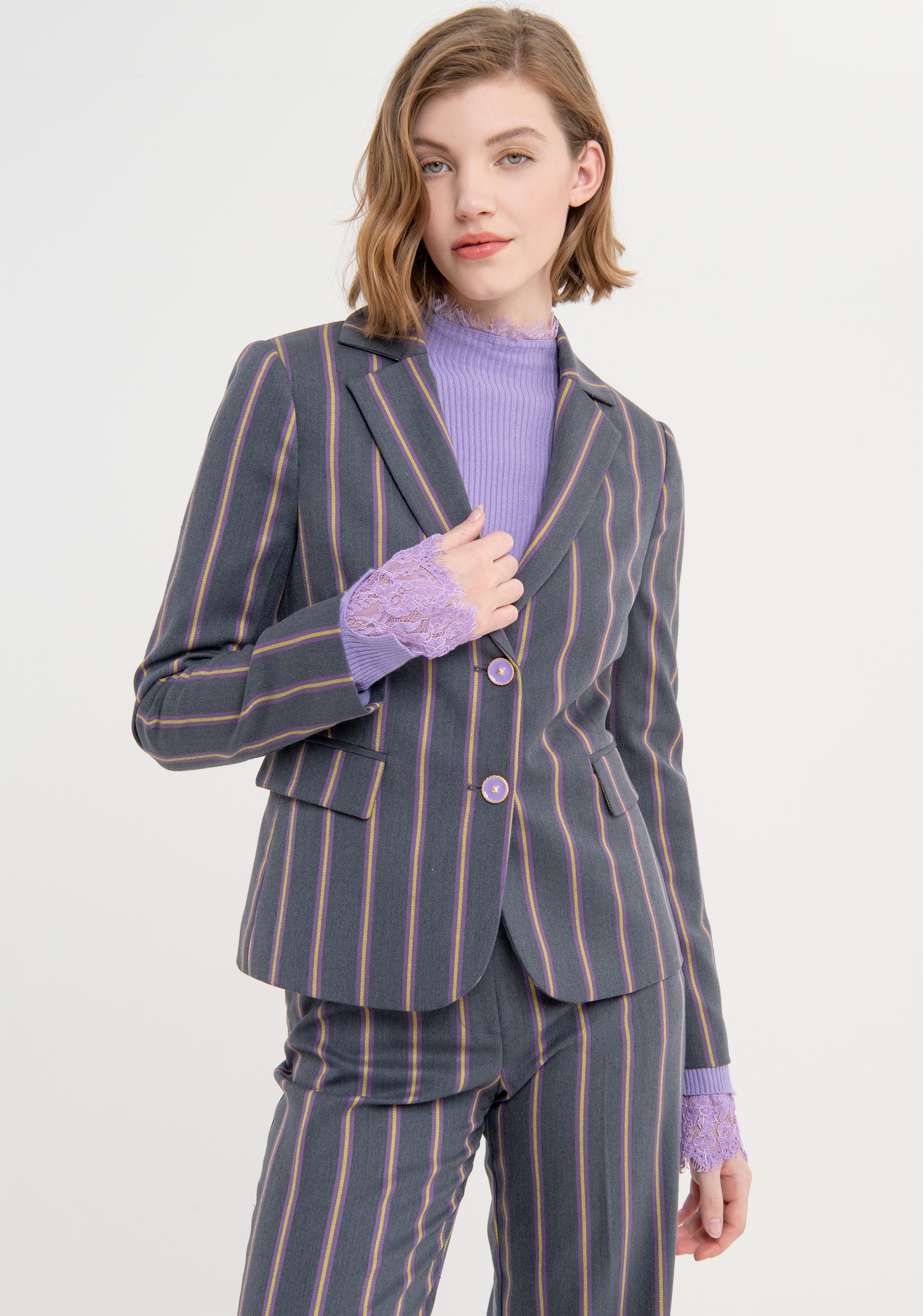 Pinstriped blazer jacket slim fit single breasted Fracomina FS23WJ2012W661N8-R89-2