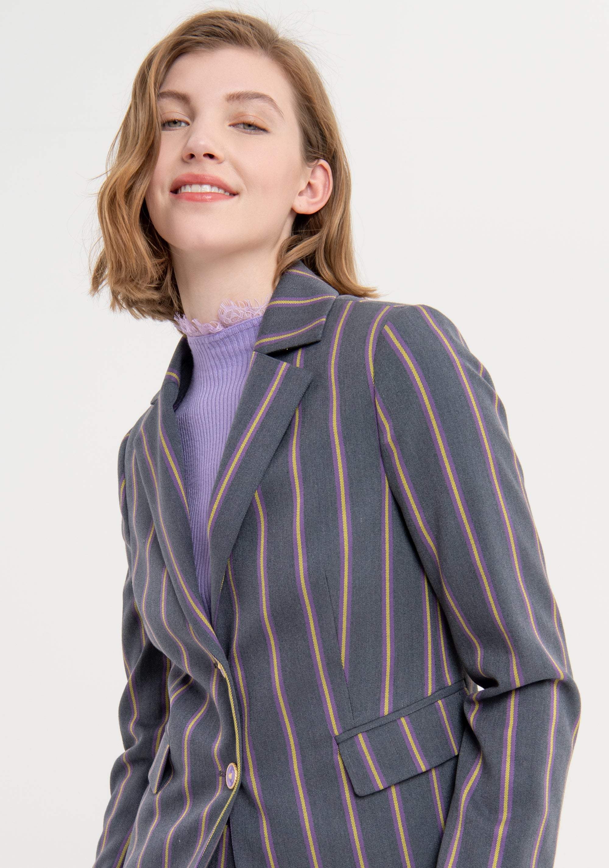 Pinstriped blazer jacket slim fit single breasted Fracomina FS23WJ2012W661N8-R89-3