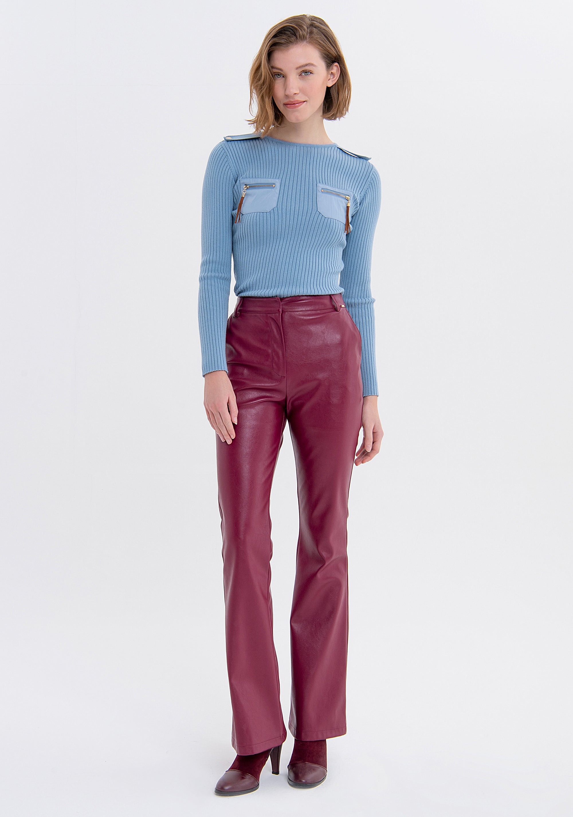 Pant bootcut made in eco leather Fracomina FS23WVA001E49001-087-1_635498f1-9197-4381-81b1-8c56e992f41e