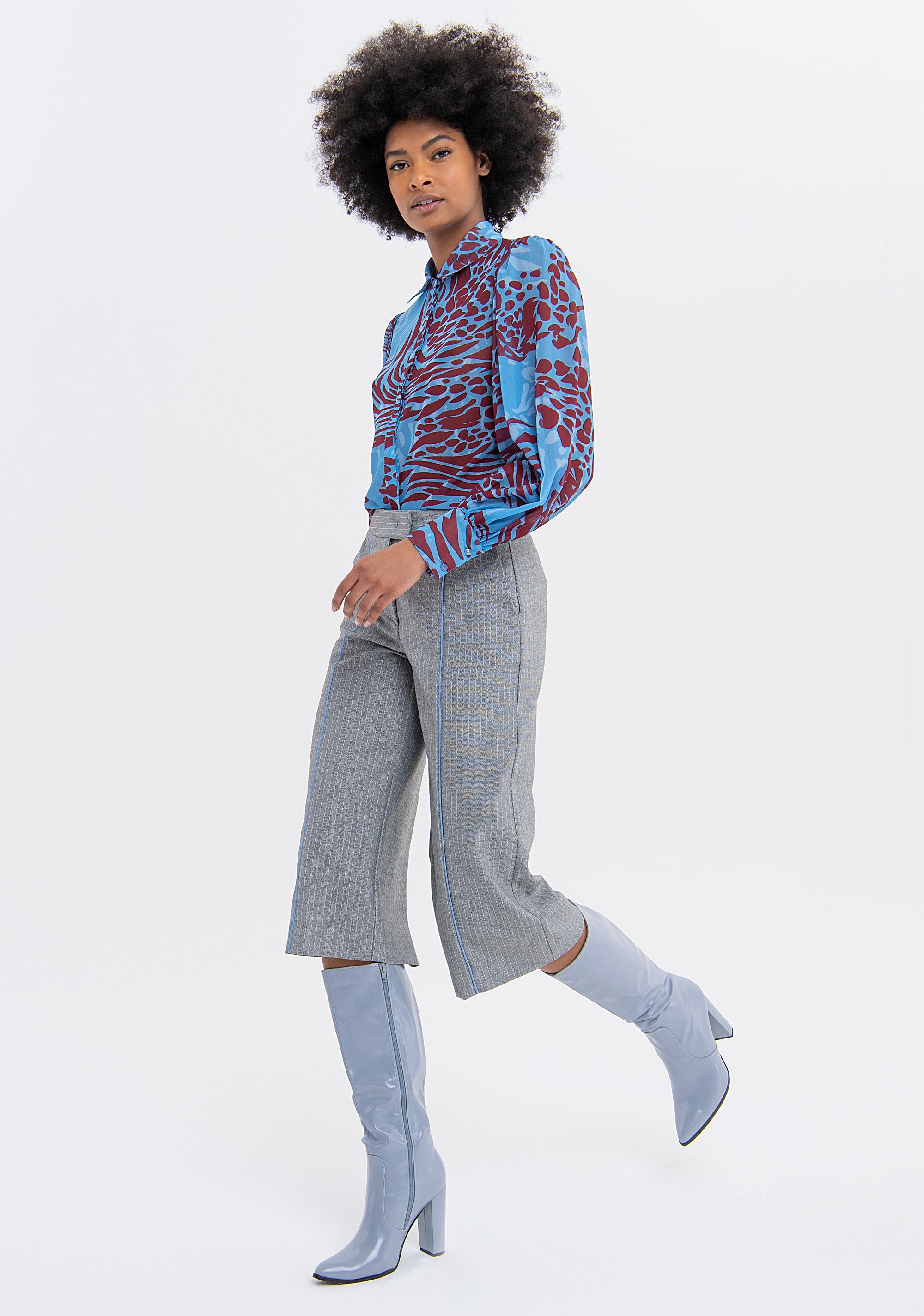 Culotte pant cropped made in pinstriped fabric Fracomina FS23WVB001W662J1-060-4