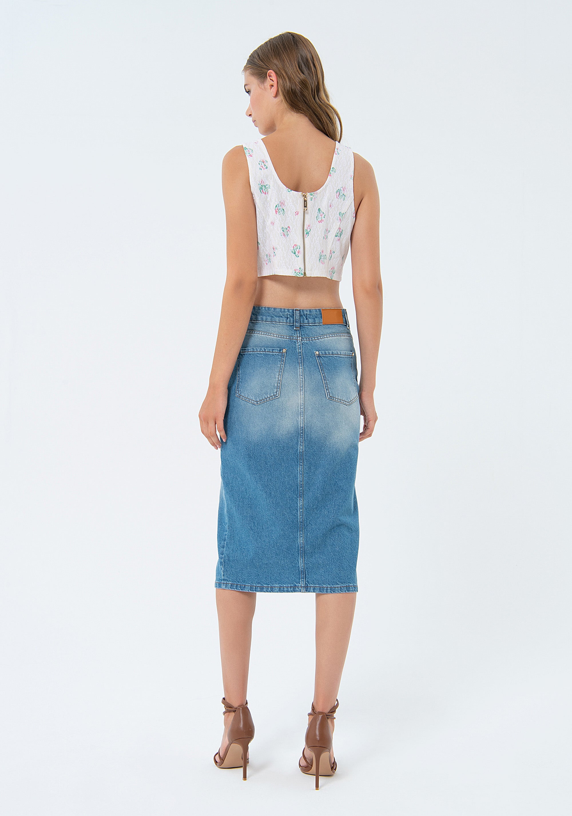 Skirt straight fit made in denim with middle wash Fracomina FS24SG2005D40093-365-3_2619785a-90e1-4a4c-a4aa-3d99e21e0e1a