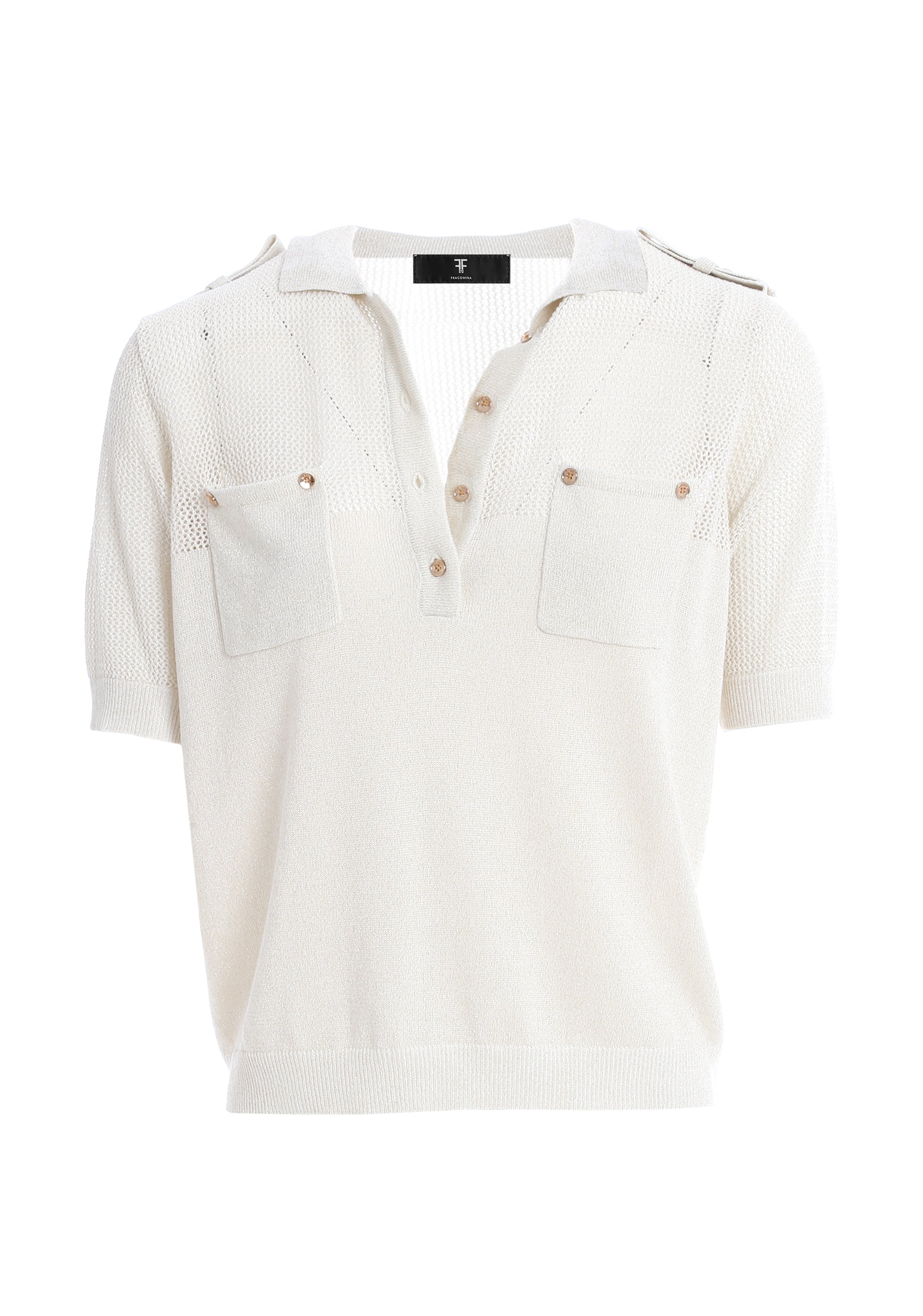 Knitted polo regular fit with openwork Fracomina FS24ST4001K51401-150-1_f8983953-035c-4de0-b3c7-9d953ef5b663