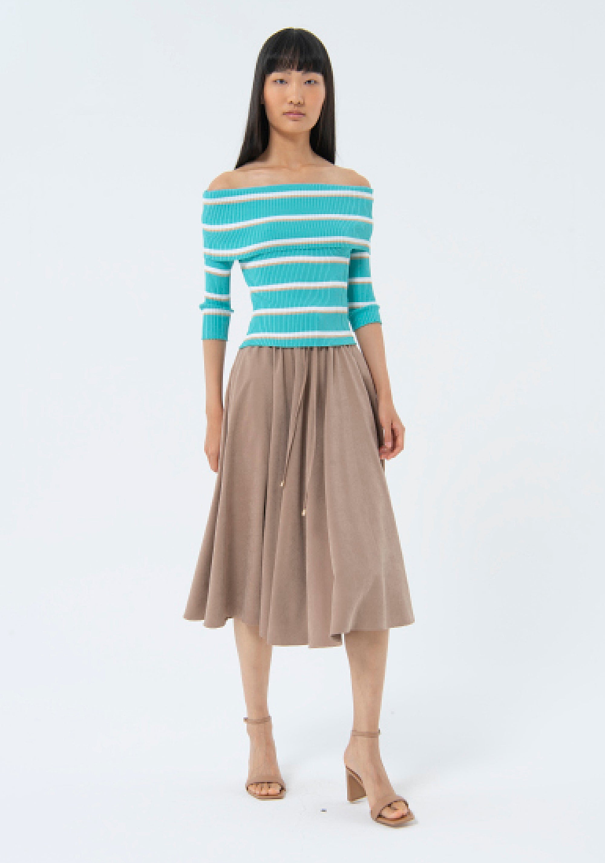 Knitted top slim fit with ribs and stripes Fracomina FS24ST4003K420N8-S52-2