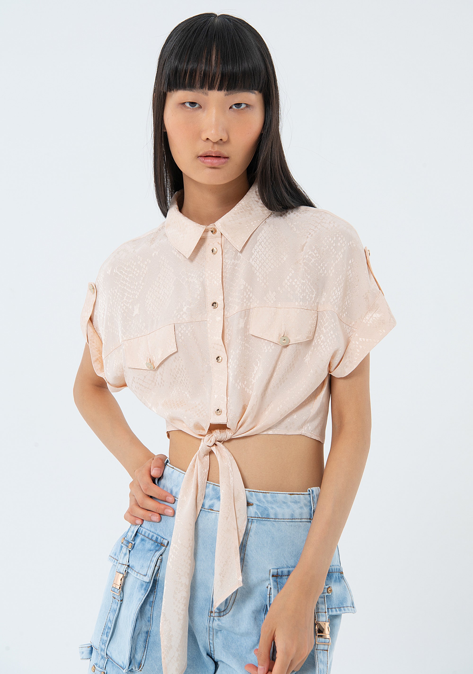Shirt cropped with animalier pattern Fracomina FS24ST6014W451F8-050-1