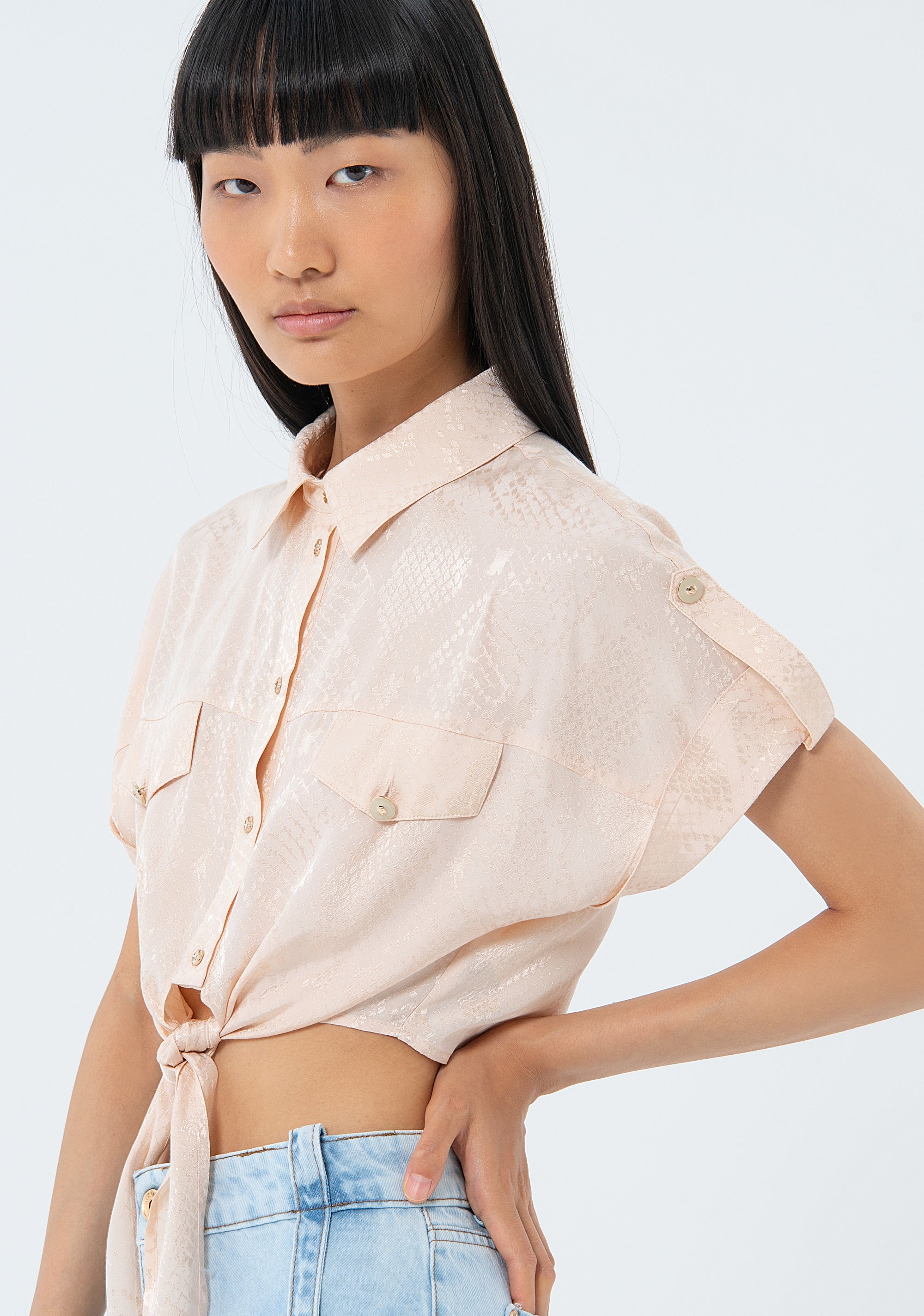 Shirt cropped with animalier pattern Fracomina FS24ST6014W451F8-050-2