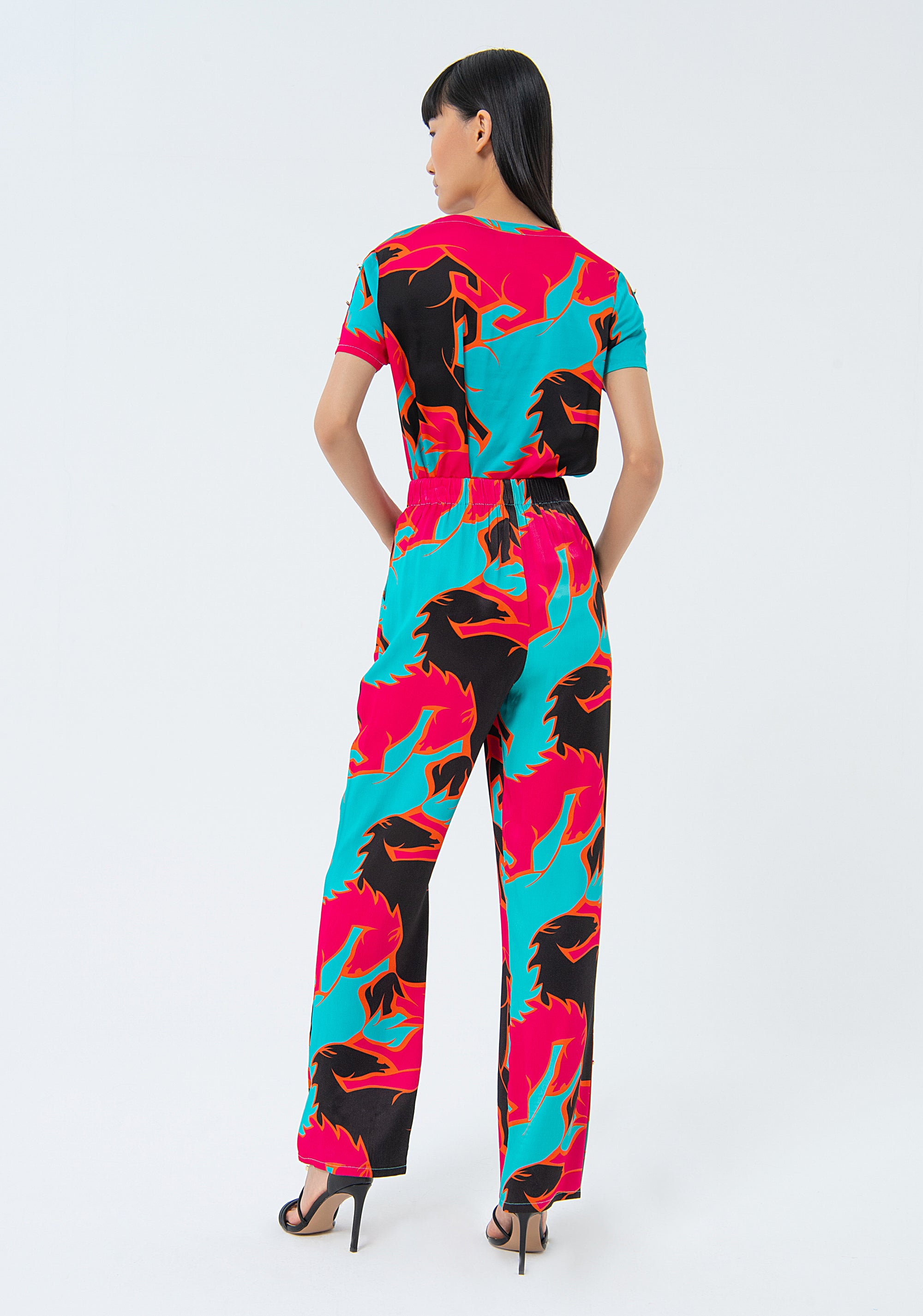 Palazzo pant flare with multi color pattern Fracomina FS24SV3004W651N4-S61-4