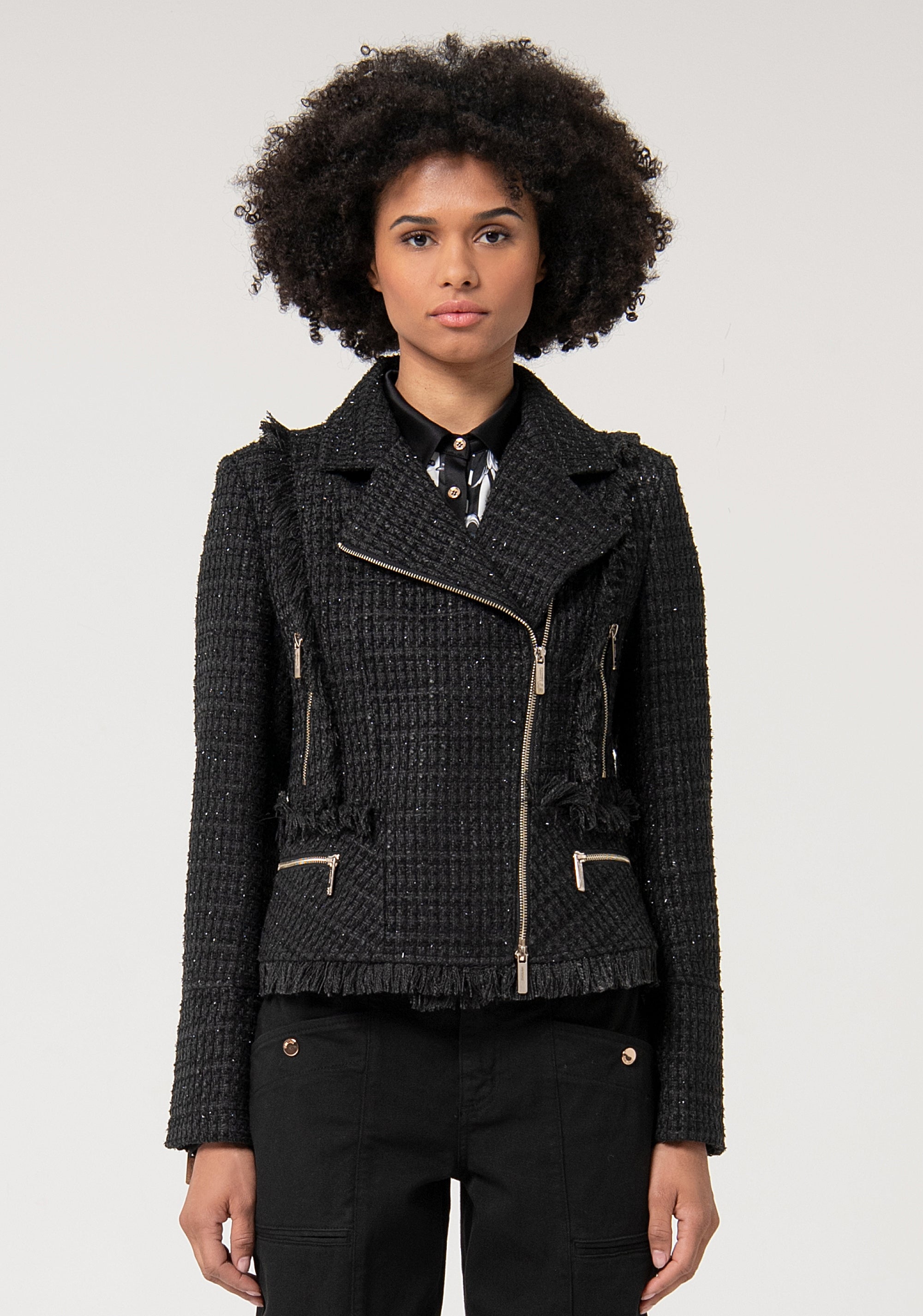 Biker jacket regular fit made in tweed Fracomina FS24WJ2011W63301_bd6d070f-8d38-4af3-83bf-81ecc4262932
