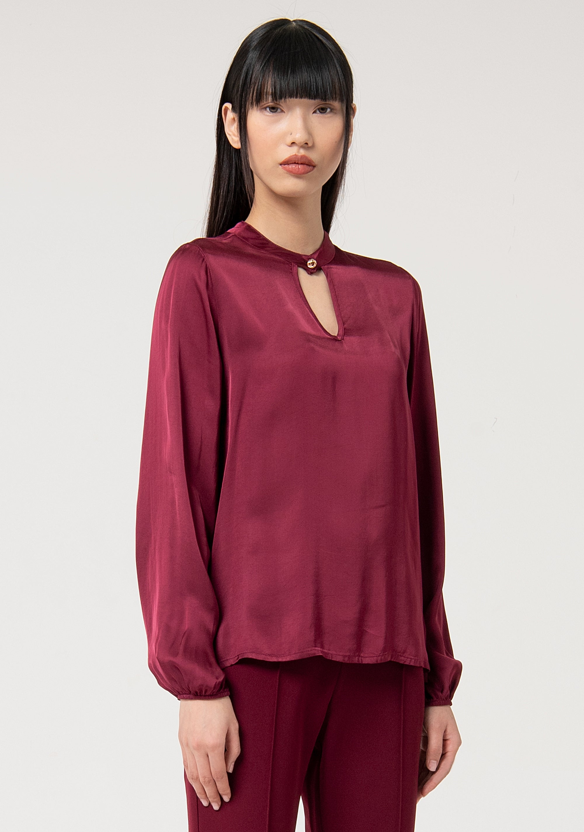 Blouse A-shape made in satin Fracomina FS24WT1002W45101-087-3
