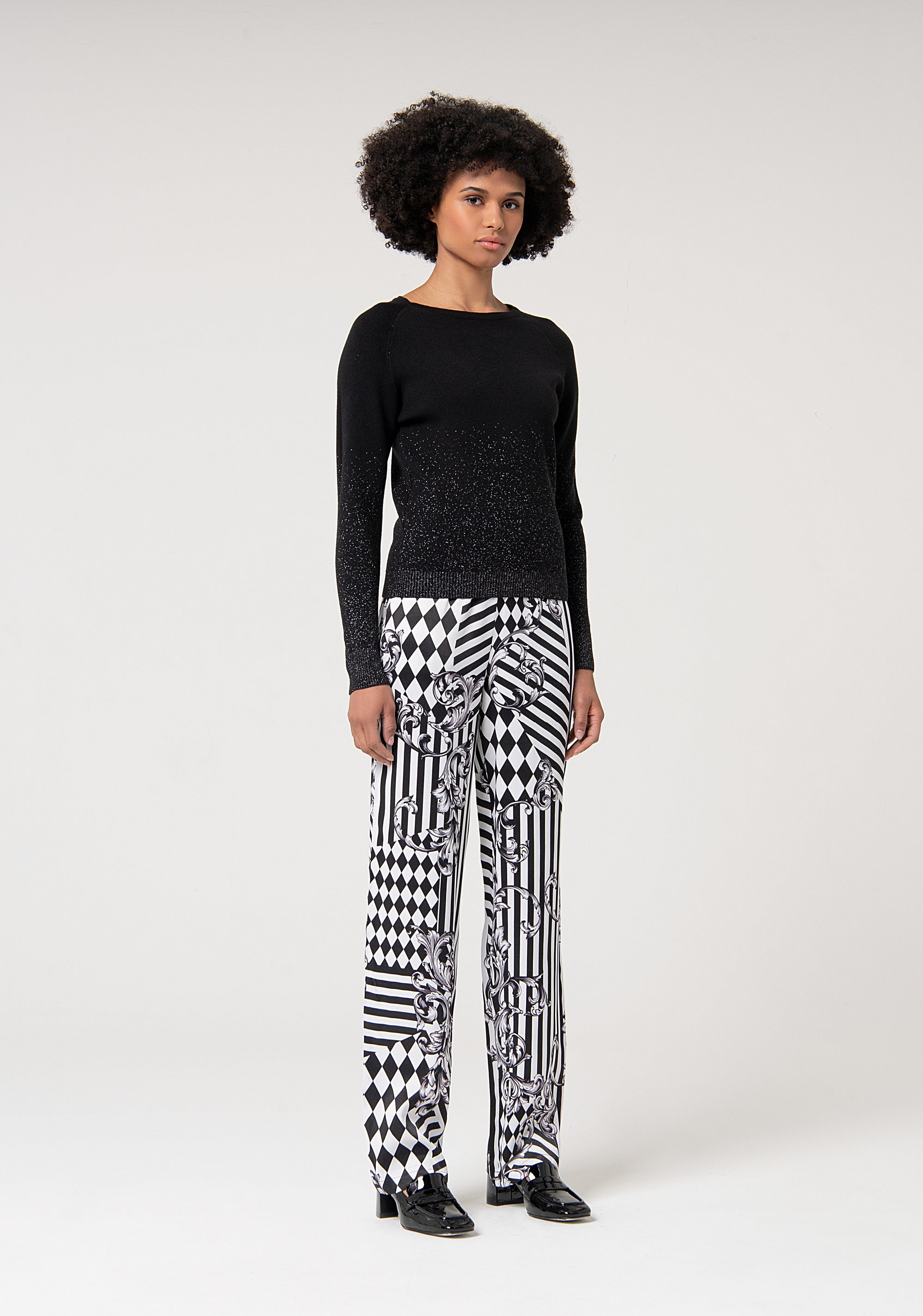 Palazzo pant regular fit with geometric pattern and flowers Fracomina FS24WV3004W732O9-060-3
