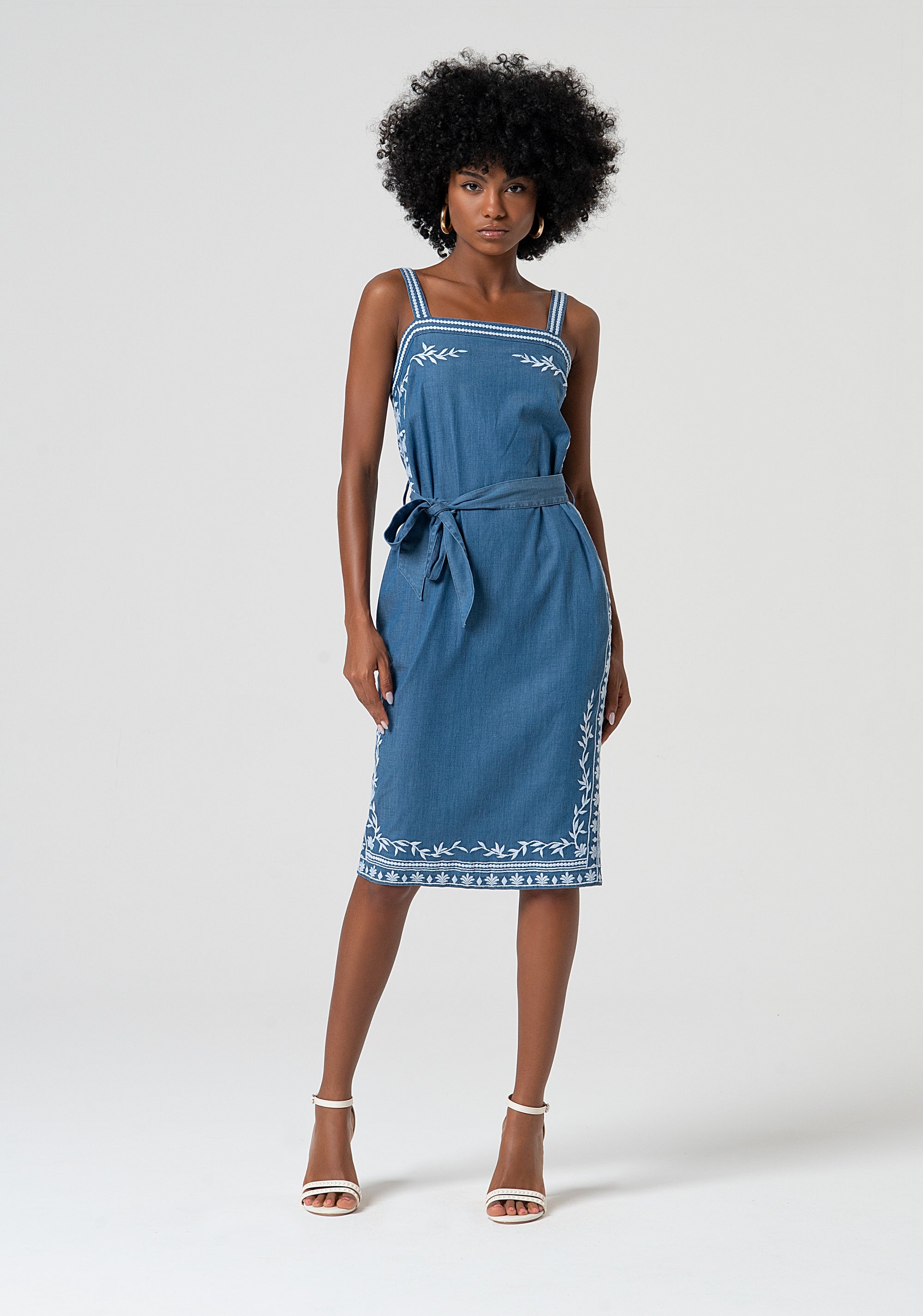 Sleeveless dress middle length made in chambray Fracomina FS25SD1019W792E5-175-1