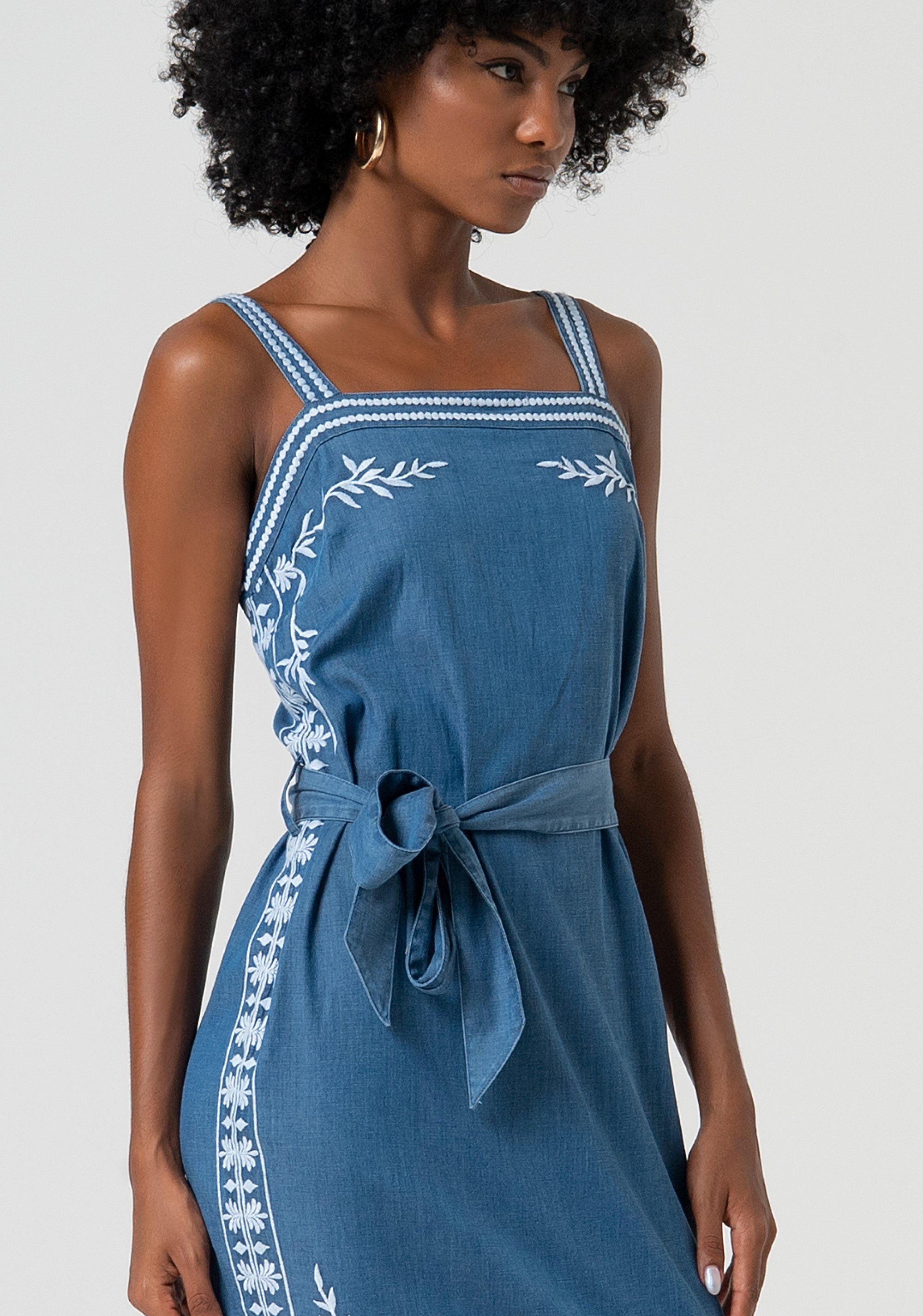 Sleeveless dress middle length made in chambray Fracomina FS25SD1019W792E5-175-2