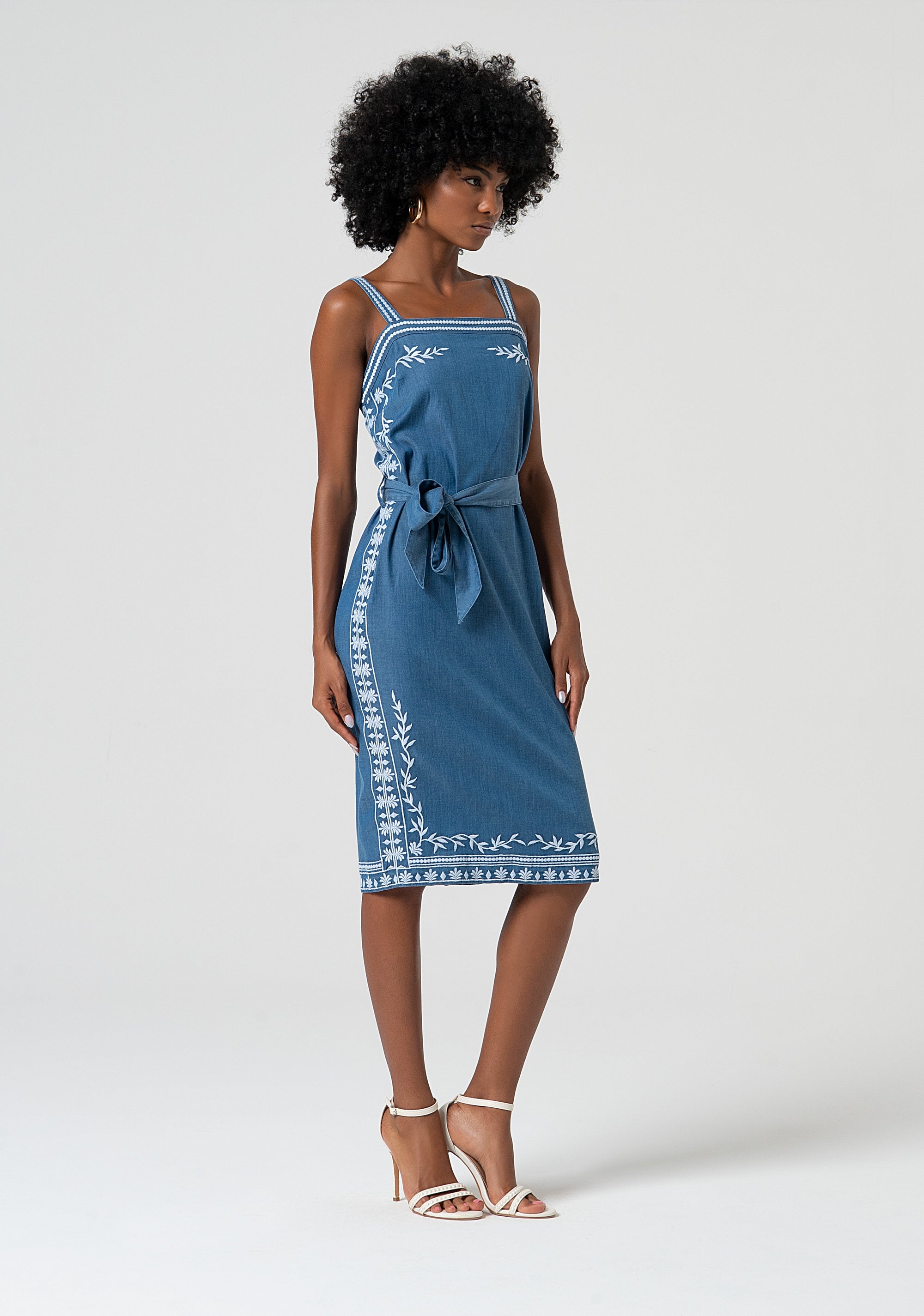 Sleeveless dress middle length made in chambray Fracomina FS25SD1019W792E5-175-3