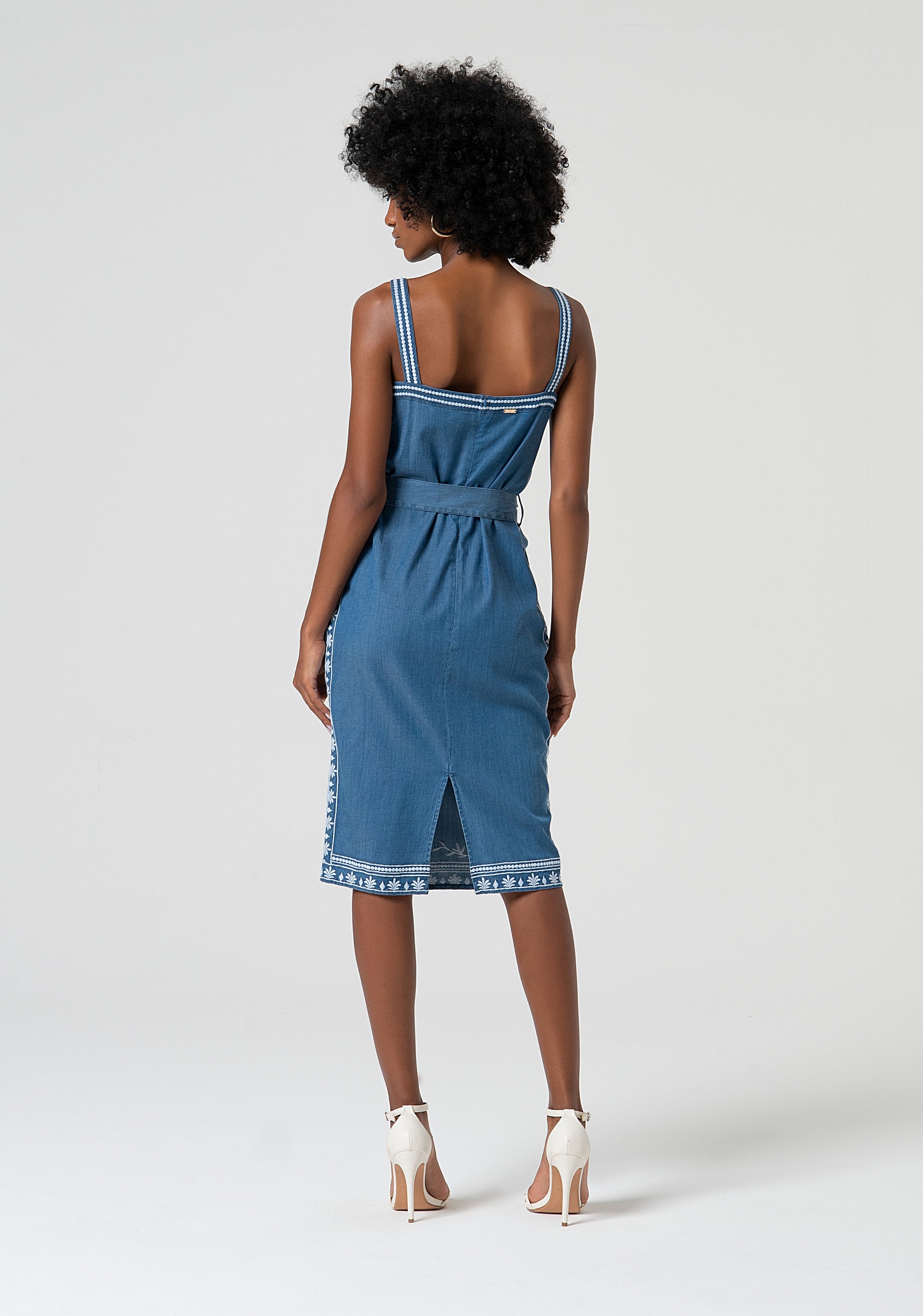 Sleeveless dress middle length made in chambray Fracomina FS25SD1019W792E5-175-4
