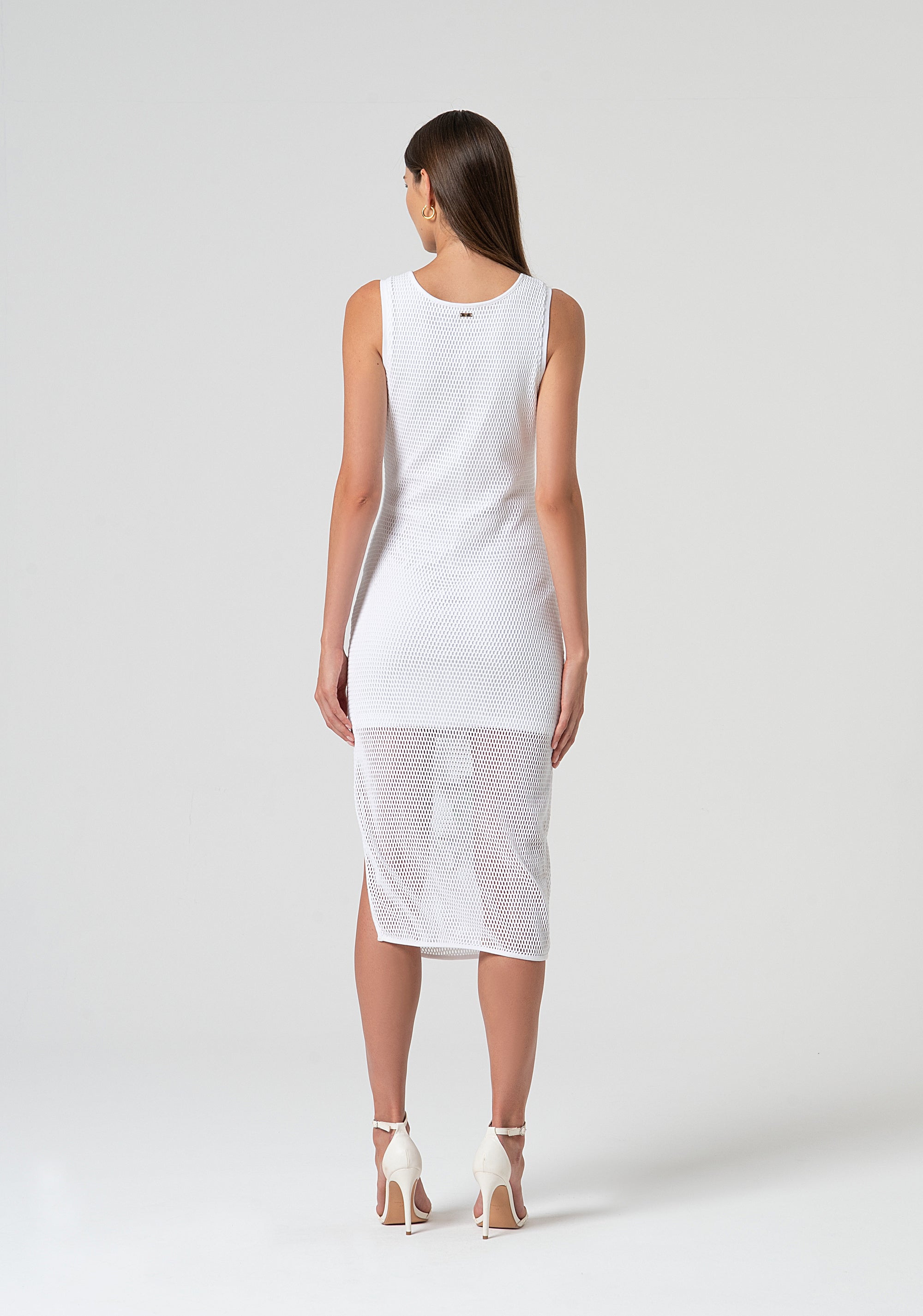 Sleeveless dress slim fit made in mesh fabric with 3d flowery patches Fracomina FS25SD2010W796E5-278-4