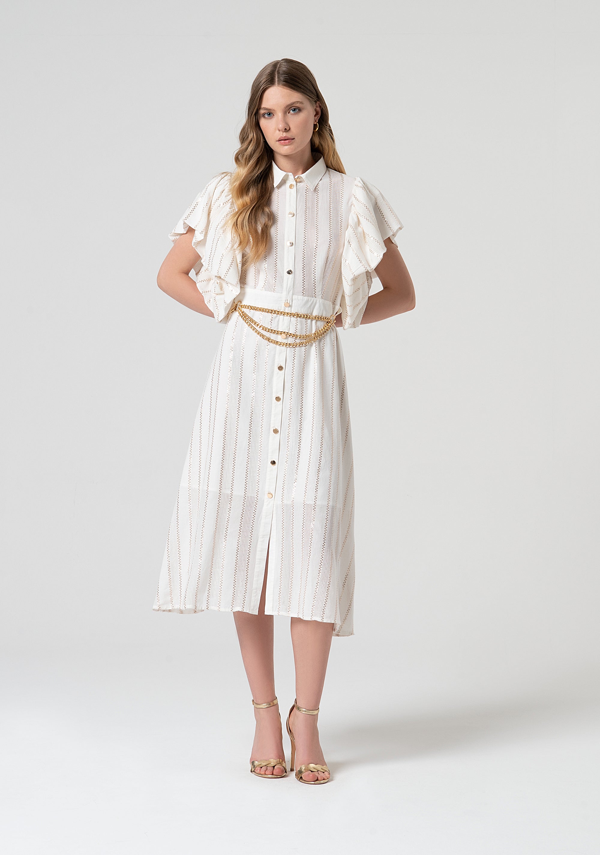 Chemisier dress regular middle length made in cotton with lurex Fracomina FS25SD3003W403Q7-278-1