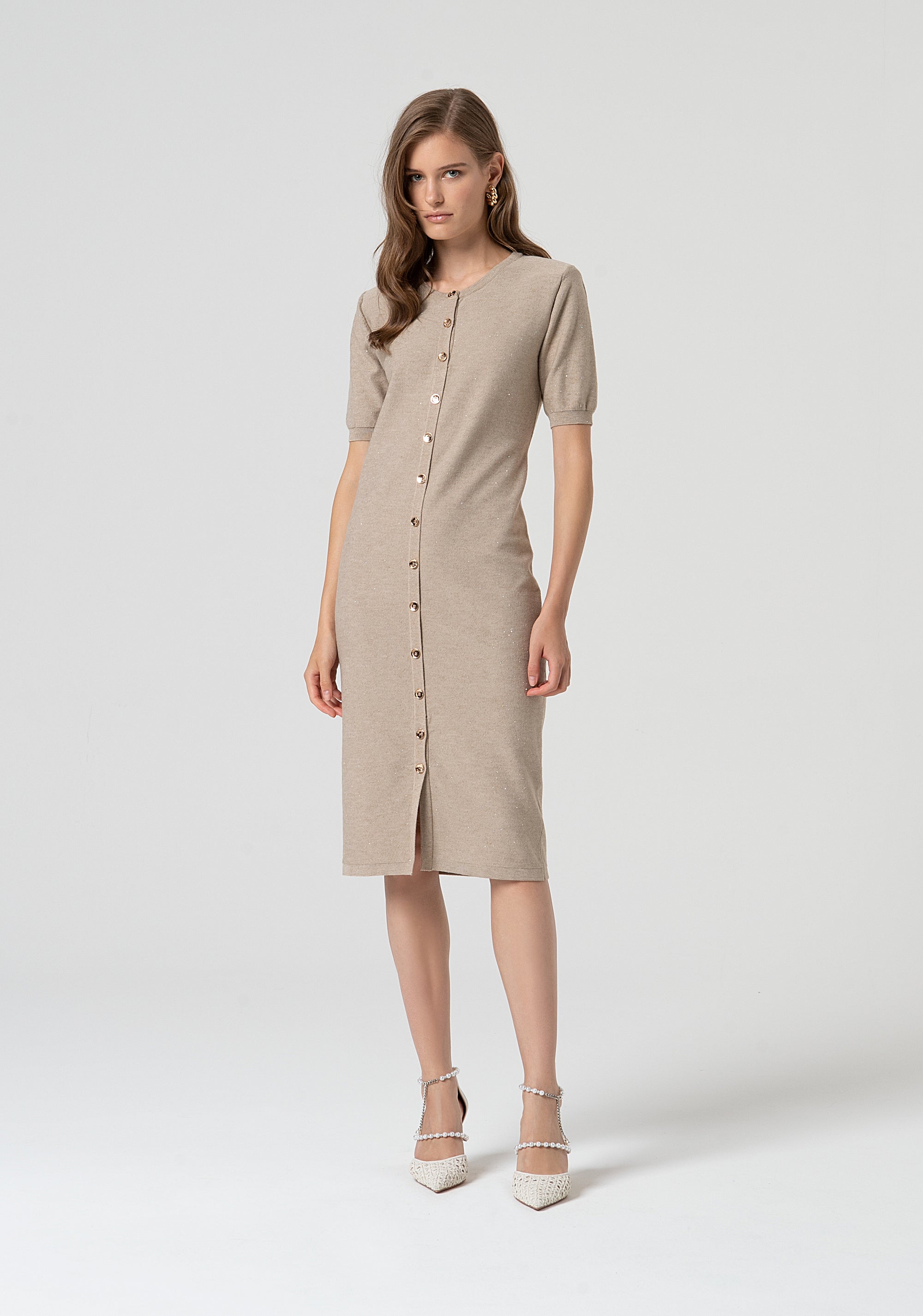 Knitted dress regular fit with front buttons Fracomina FS25SD5005K501J5-050-1