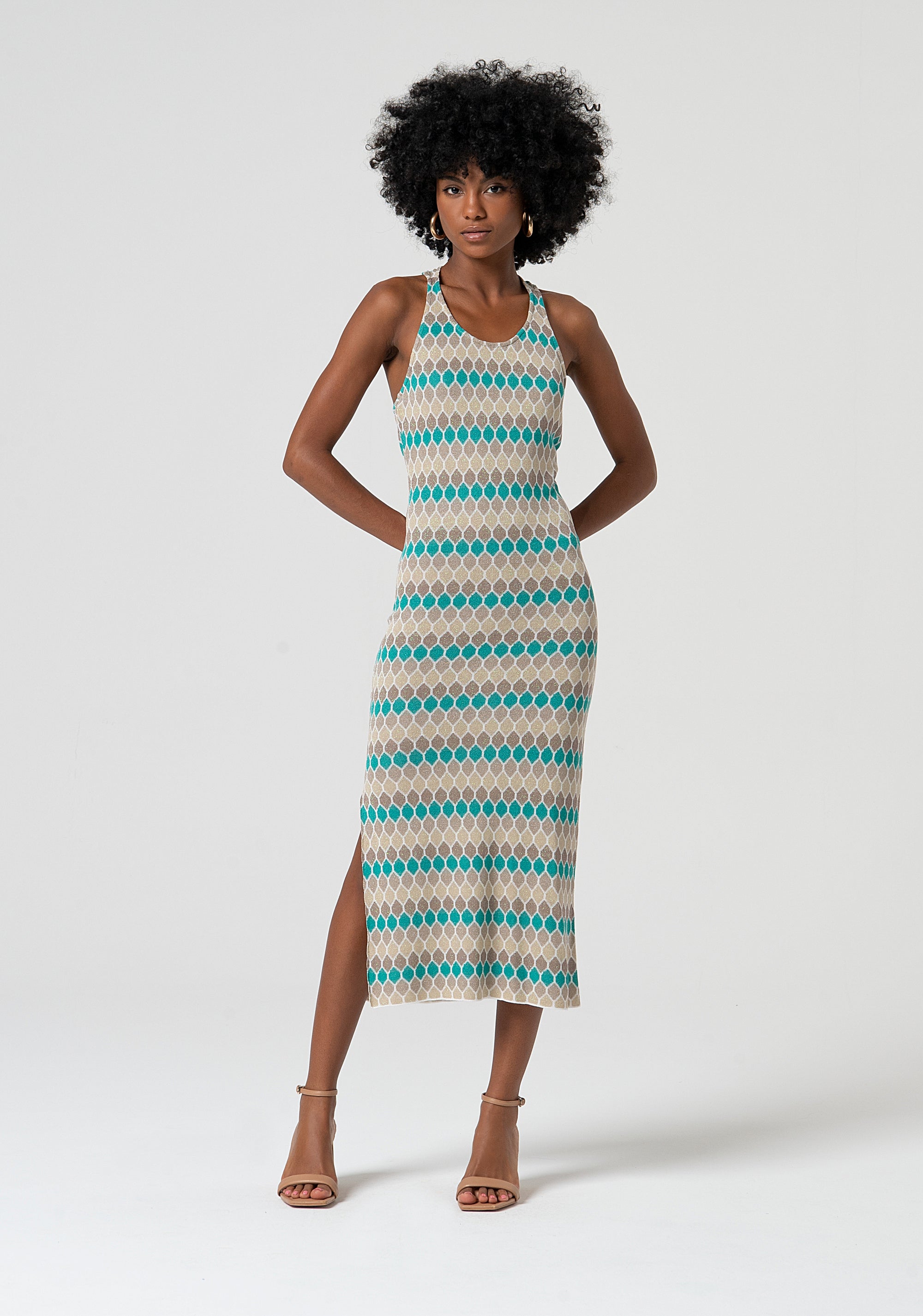 Knitted dress slim fit middle length with geometrical jacquard effect Fracomina FS25SD5006K414F8-210-1