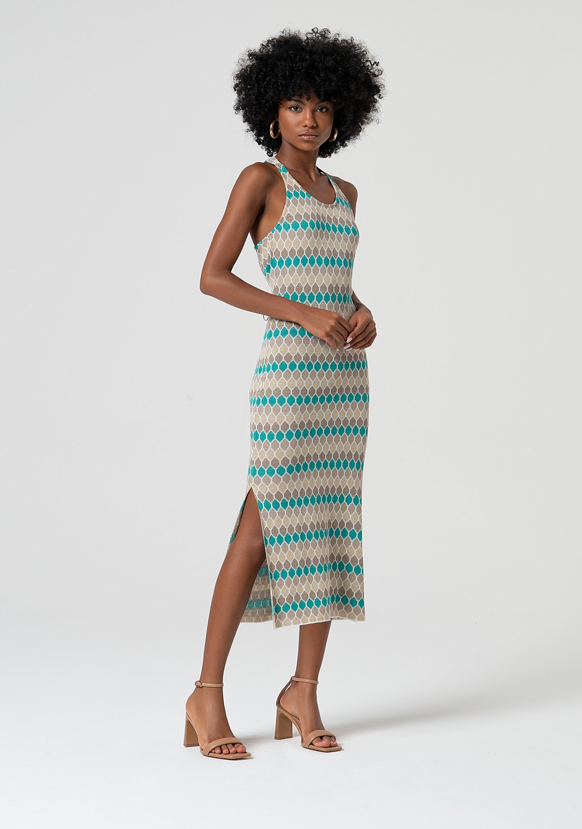 Knitted dress slim fit middle length with geometrical jacquard effect Fracomina FS25SD5006K414F8-210-3