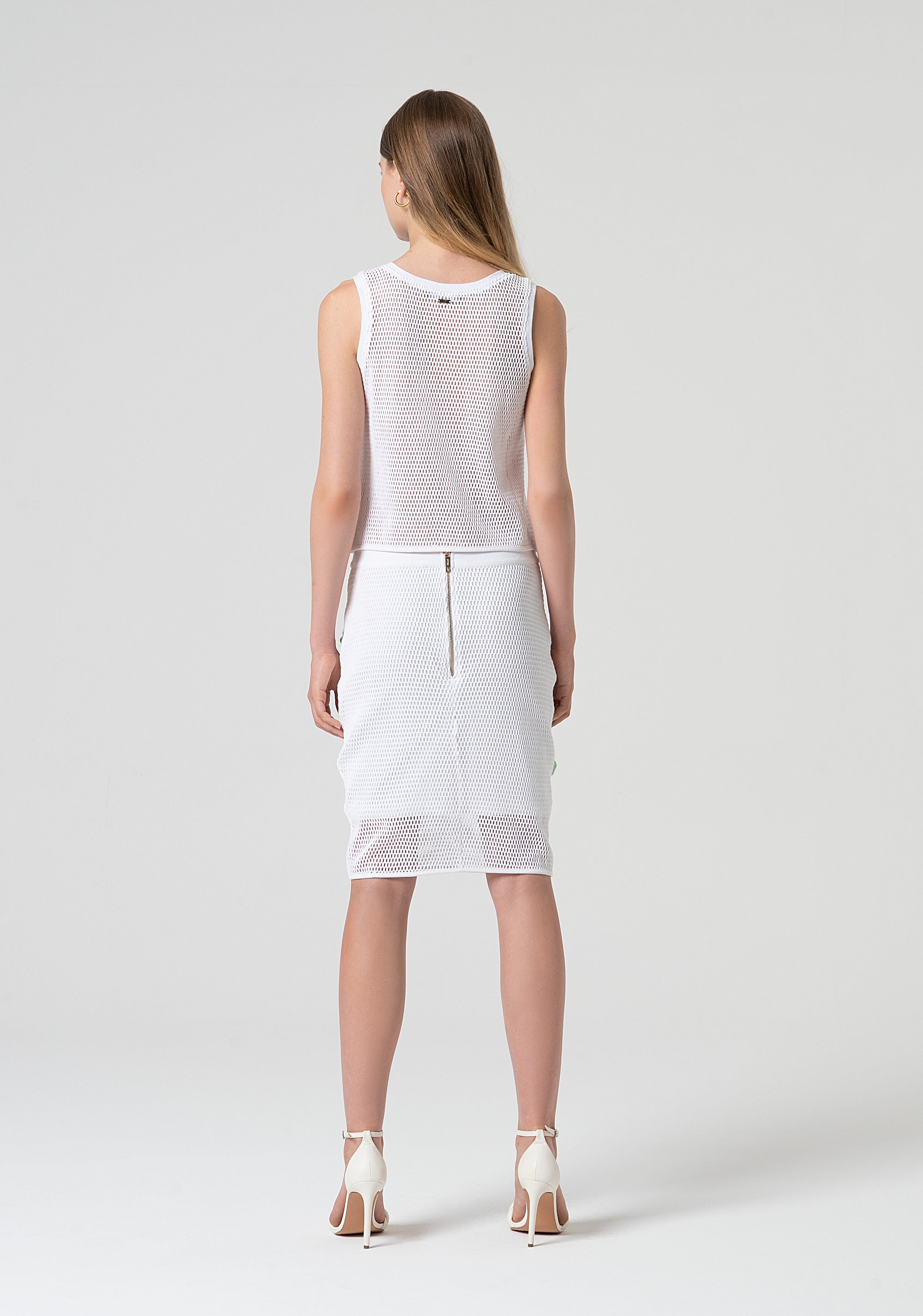 Skirt slim fit middle length made in mesh fabric with flowery patches applied Fracomina FS25SG2004W796E5-278-4