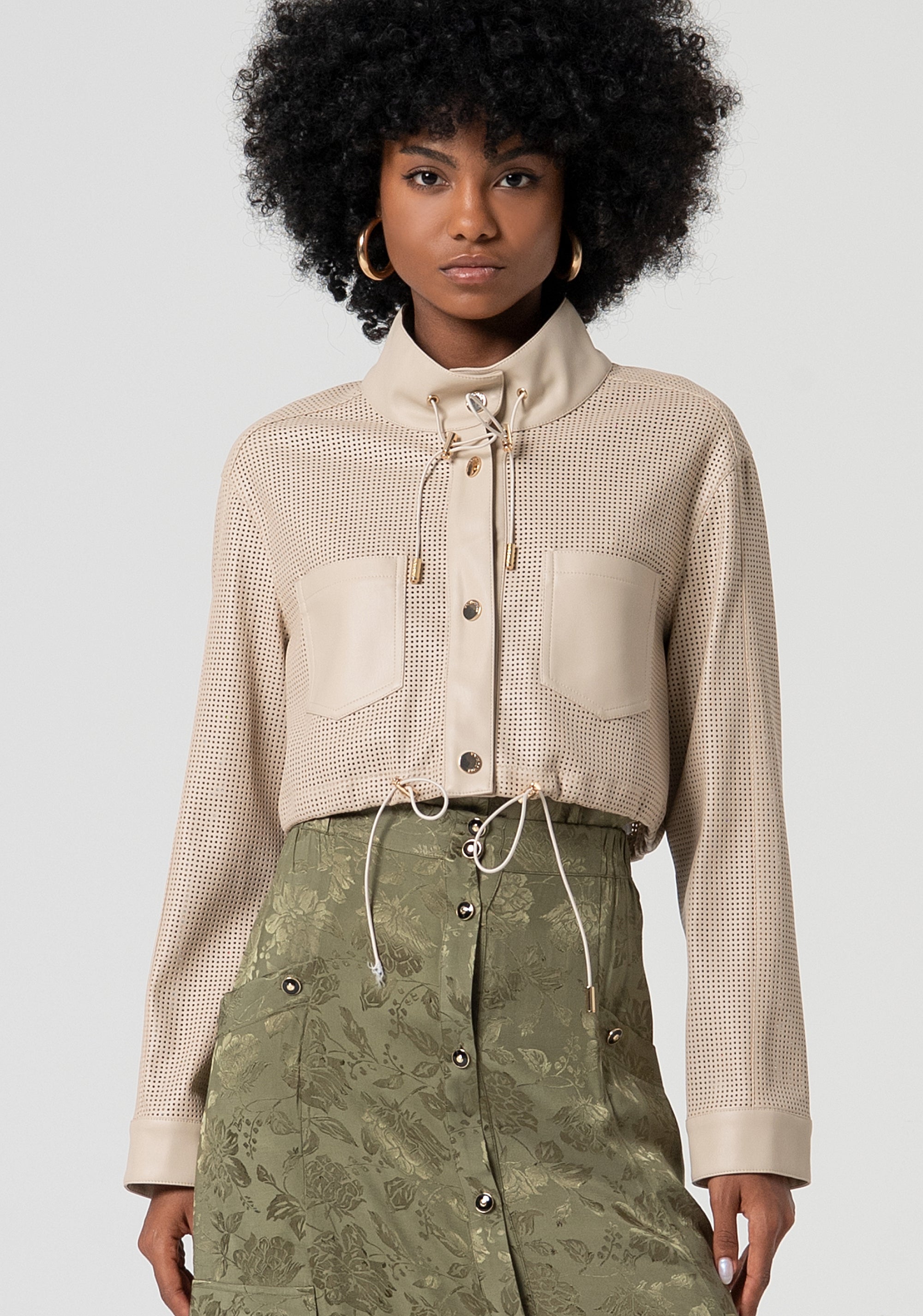 Jacket cropped made in pierced fabric Fracomina FS25SJ1001P41101-050-1_b3fe751f-0ef1-4f2a-94b2-2d0f8eef568c
