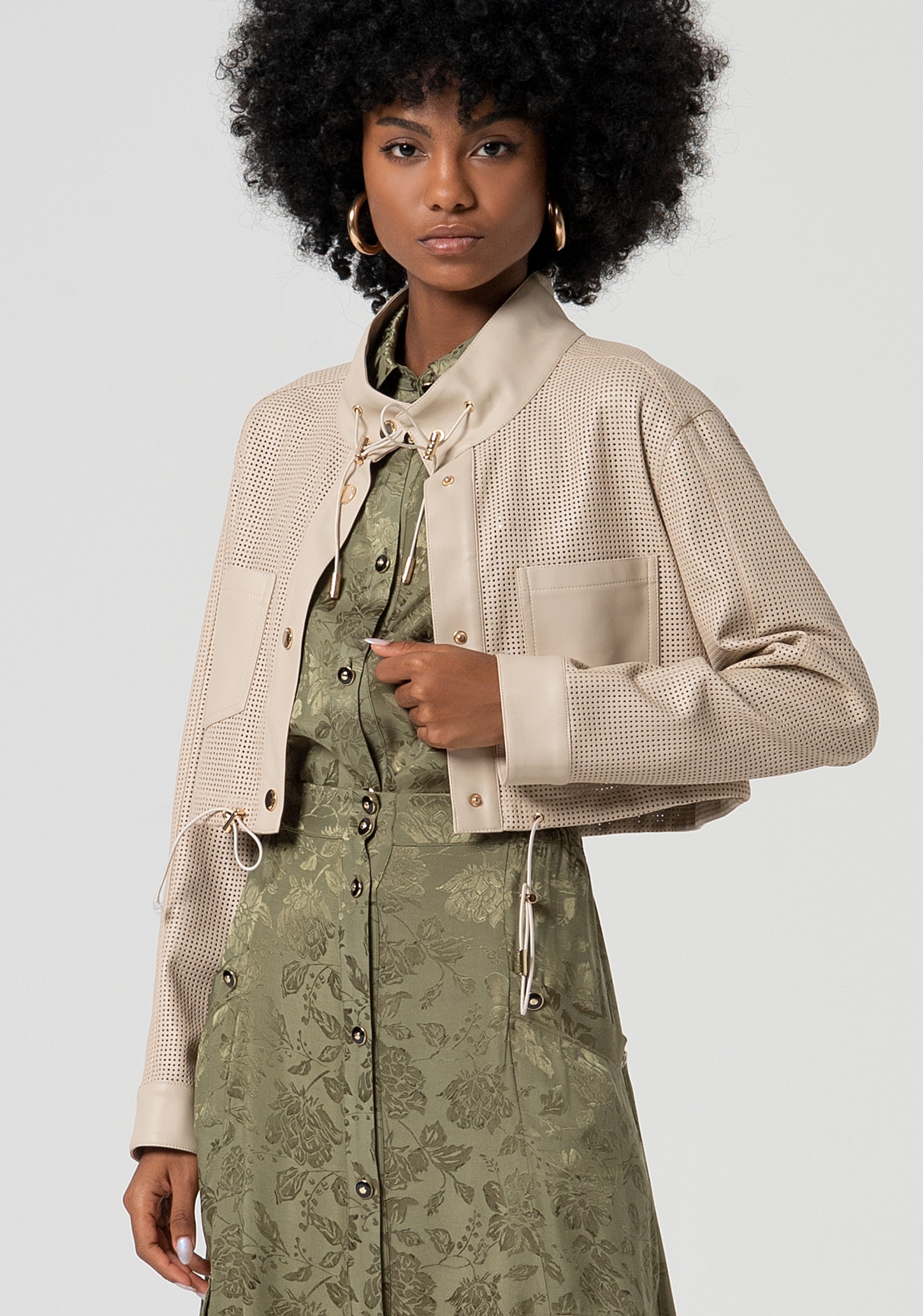 Jacket cropped made in pierced fabric Fracomina FS25SJ1001P41101-050-3