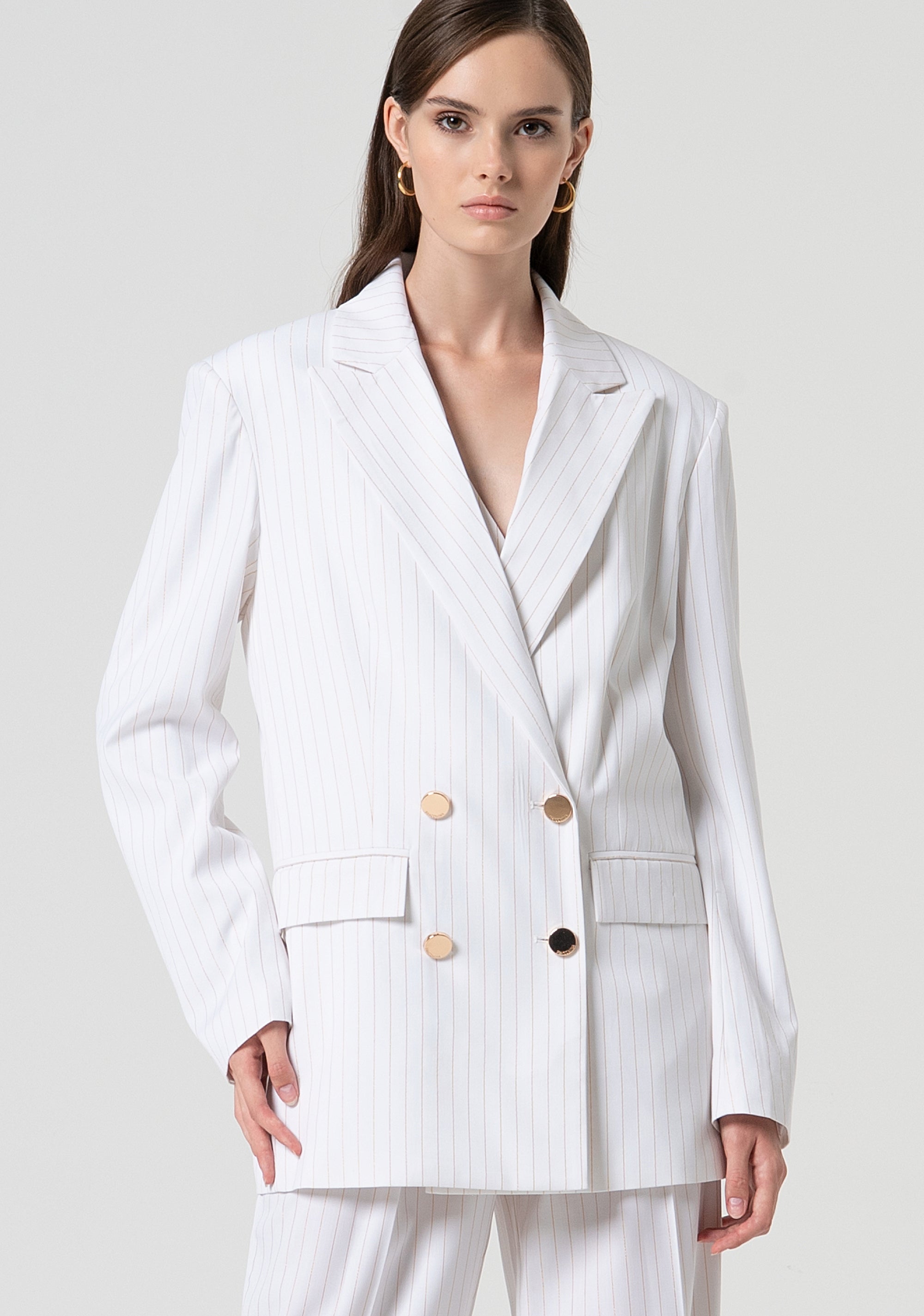 Blazer jacket loose fit double breasted made in pinstriped fabric with wool Fracomina FS25SJ3001W784D4-278-1
