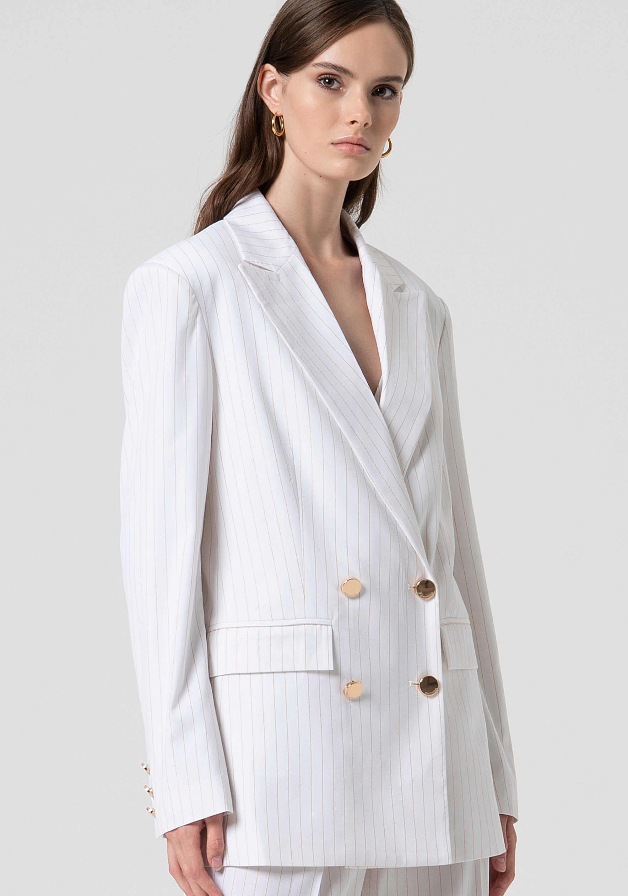 Blazer jacket loose fit double breasted made in pinstriped fabric with wool Fracomina FS25SJ3001W784D4-278-2