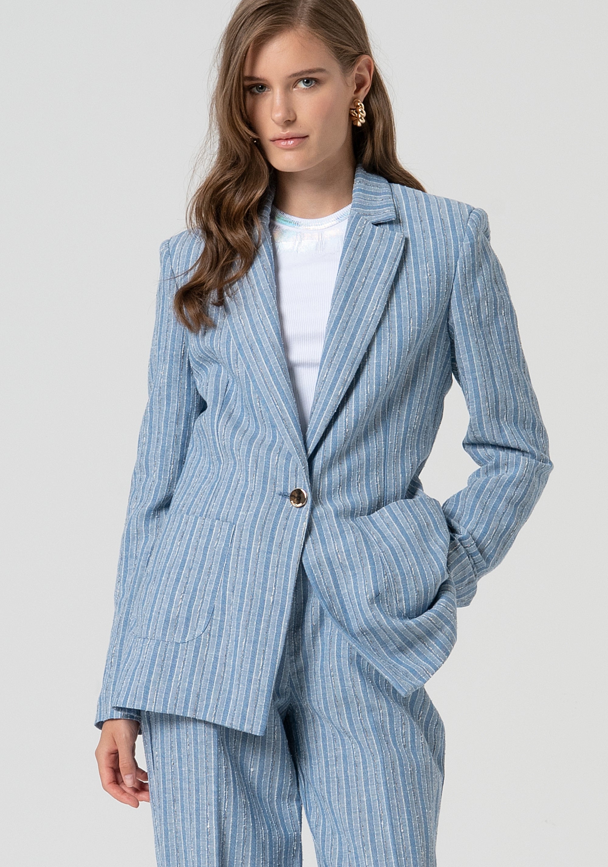 Long blazer jacket regular fit single breasted with stripes Fracomina FS25SJ3007W402Q6-064-1