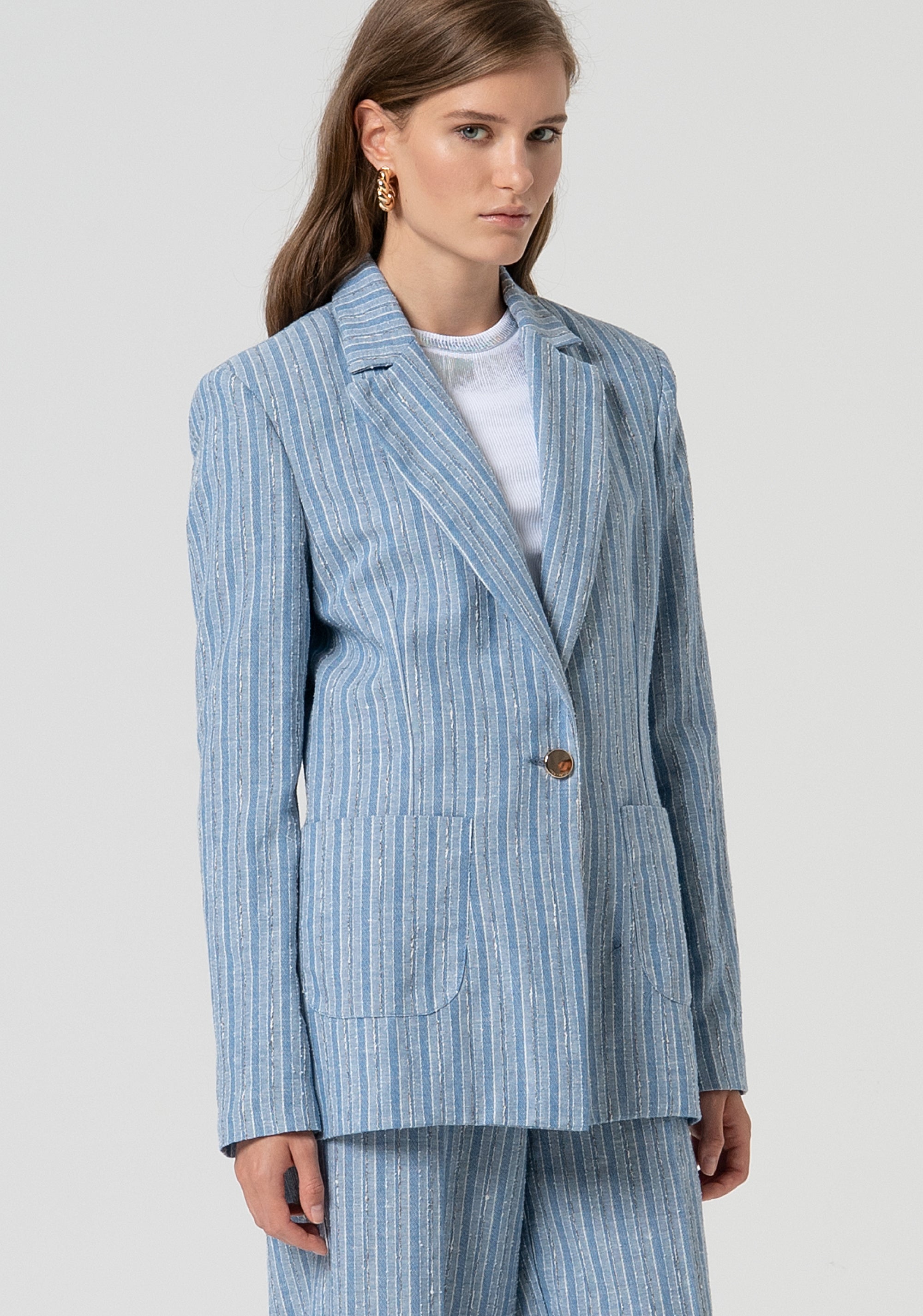 Long blazer jacket regular fit single breasted with stripes Fracomina FS25SJ3007W402Q6-064-2