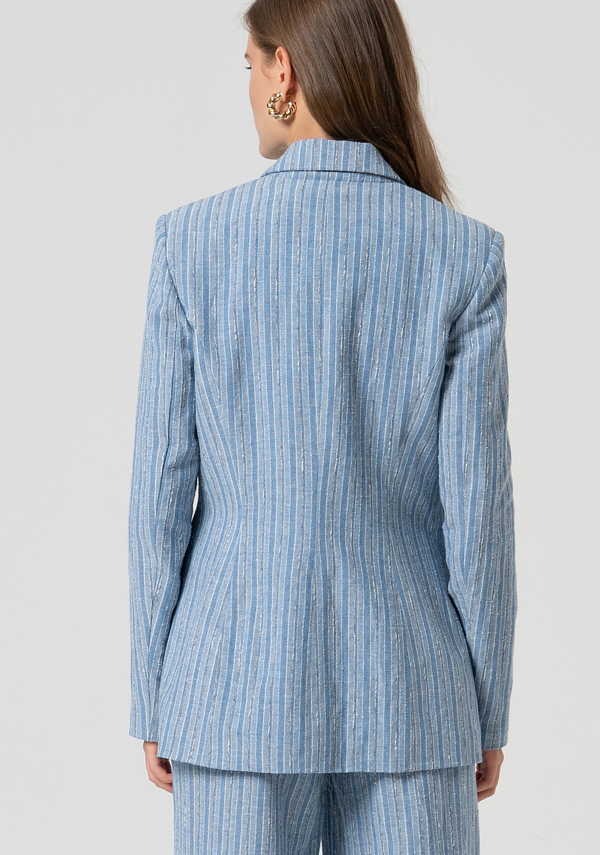 Long blazer jacket regular fit single breasted with stripes Fracomina FS25SJ3007W402Q6-064-3