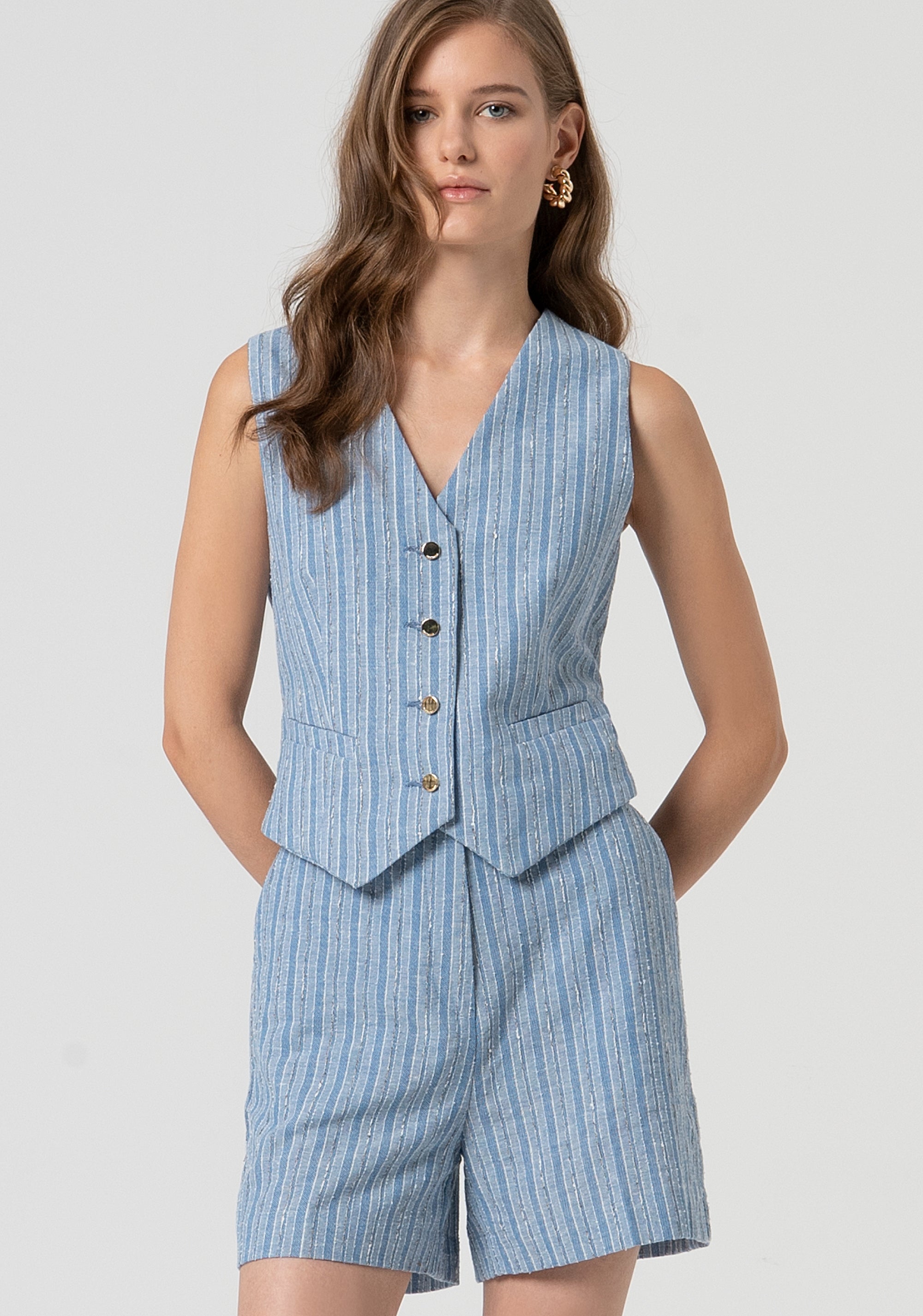 Gilet regular fit with striped fabric and linen Fracomina FS25SJ5004W402Q6-064-1