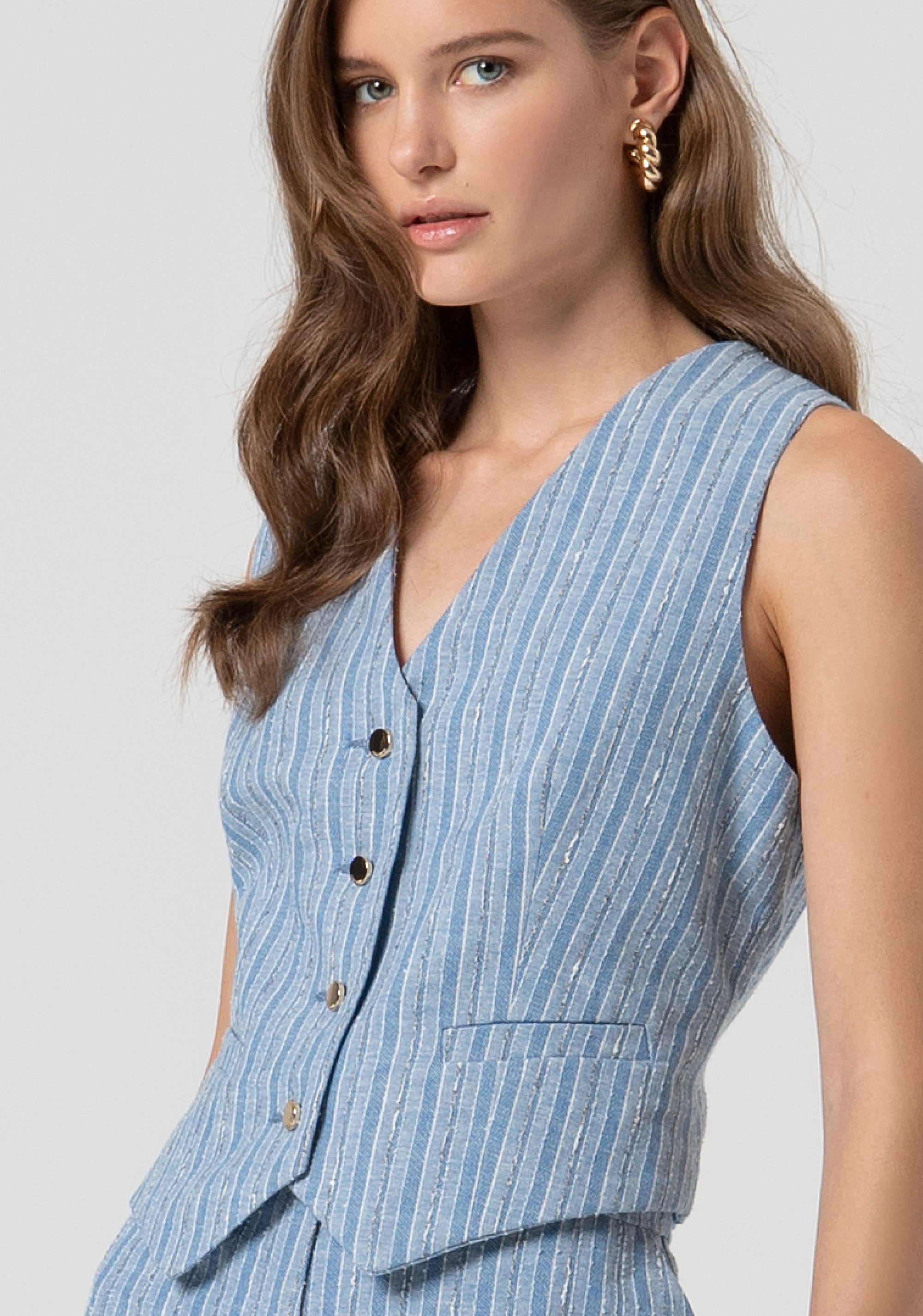 Gilet regular fit with striped fabric and linen Fracomina FS25SJ5004W402Q6-064-2