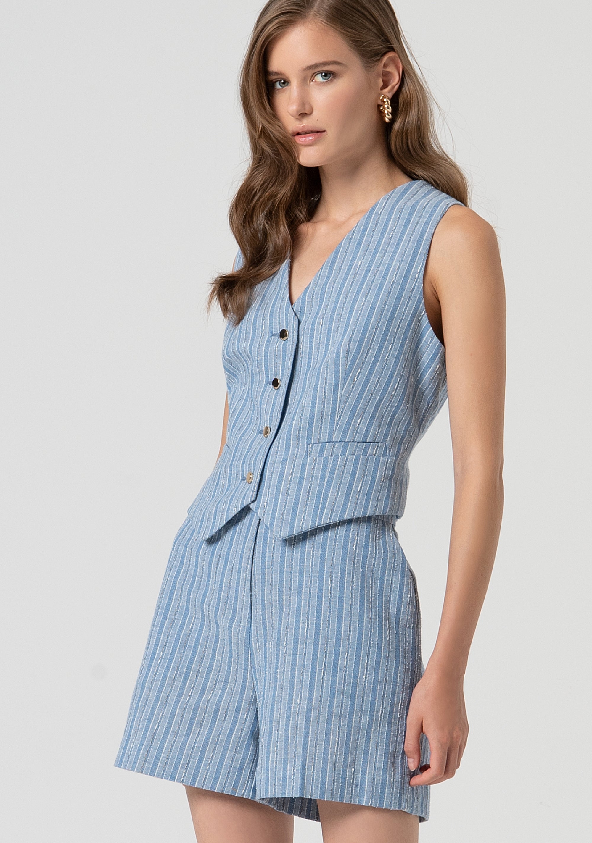 Gilet regular fit with striped fabric and linen Fracomina FS25SJ5004W402Q6-064-3